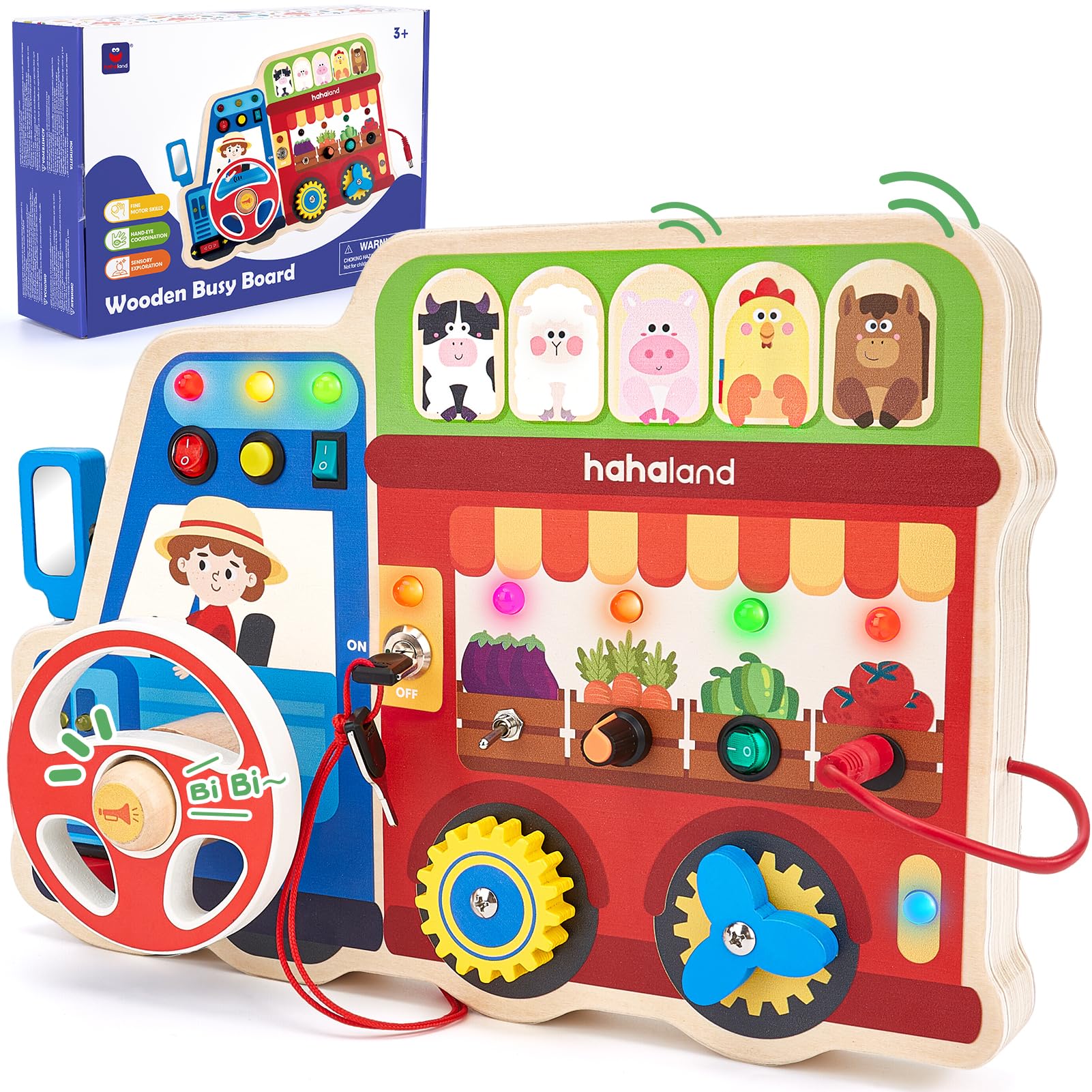 hahaland Busy Board in Legno Fattoria con Luci e Suoni