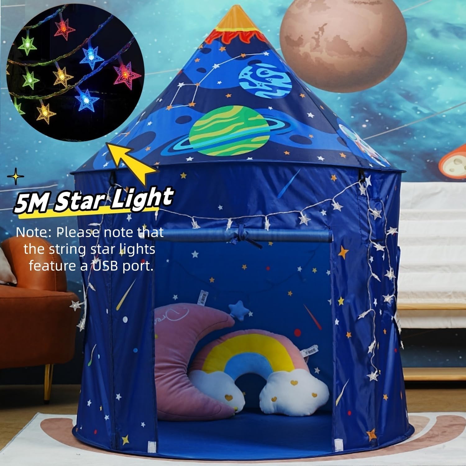 Benebomo Tenda da Gioco a Razzo Spaziale Blu Pop-Up - immagine 2