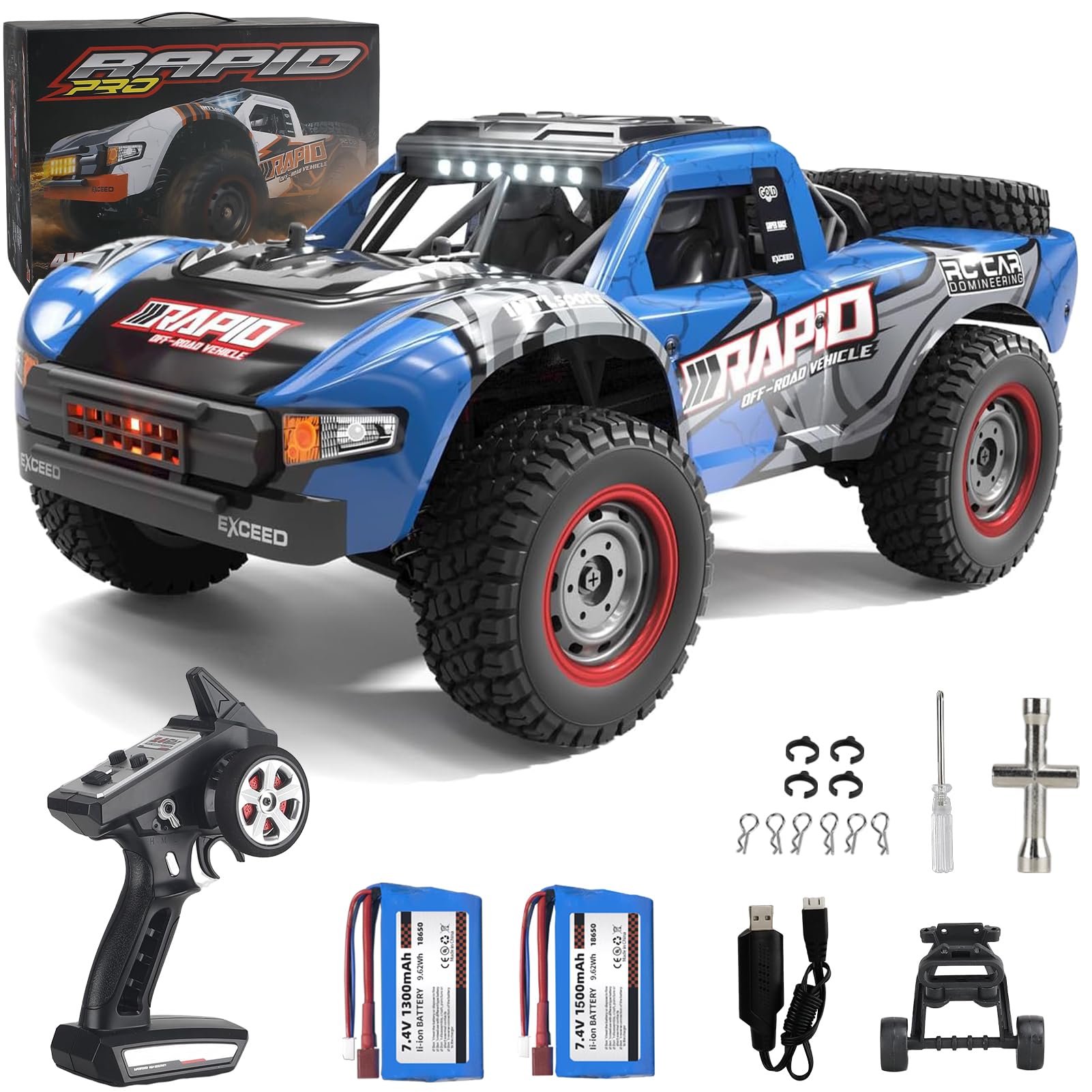 RC Cars 1:14 RC Truck 30 MPH Telecomando Auto 4WD All Terrain RC Trophy Truck per Adulti Ragazzi Giocattoli Off-Road RC Buggy Big Short Course RC Truck Fast Monster Truck con 2 batterie (RTR)