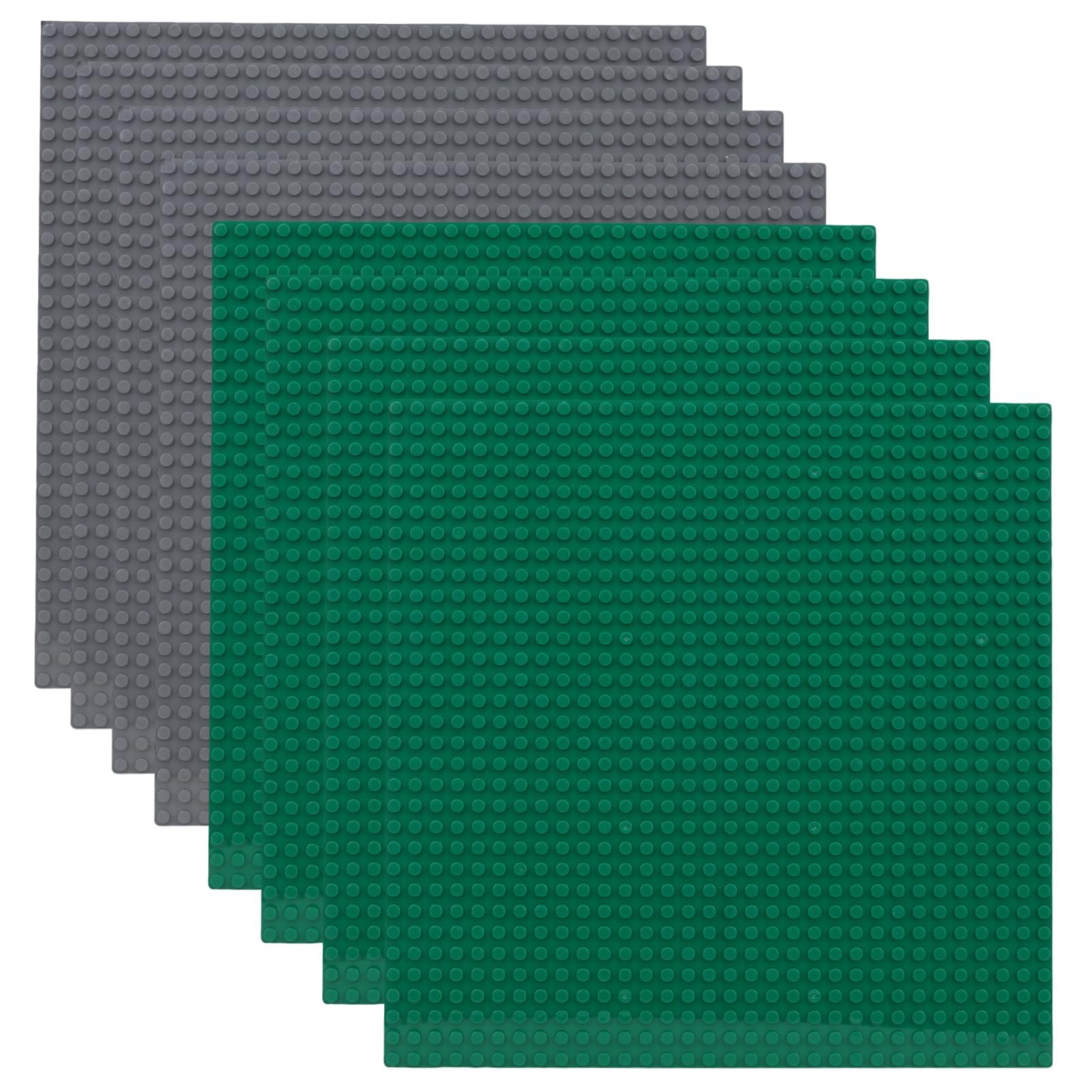 Fousenuk Set da 8 Costruzione Classico Piastre di Base, Basi per Costruzioni con 32x32 Bottoncini, Tavola Classica per Mattoncini Grigio e Verde 25 x 25 cm Compatibile con Tutte le Principali Marche