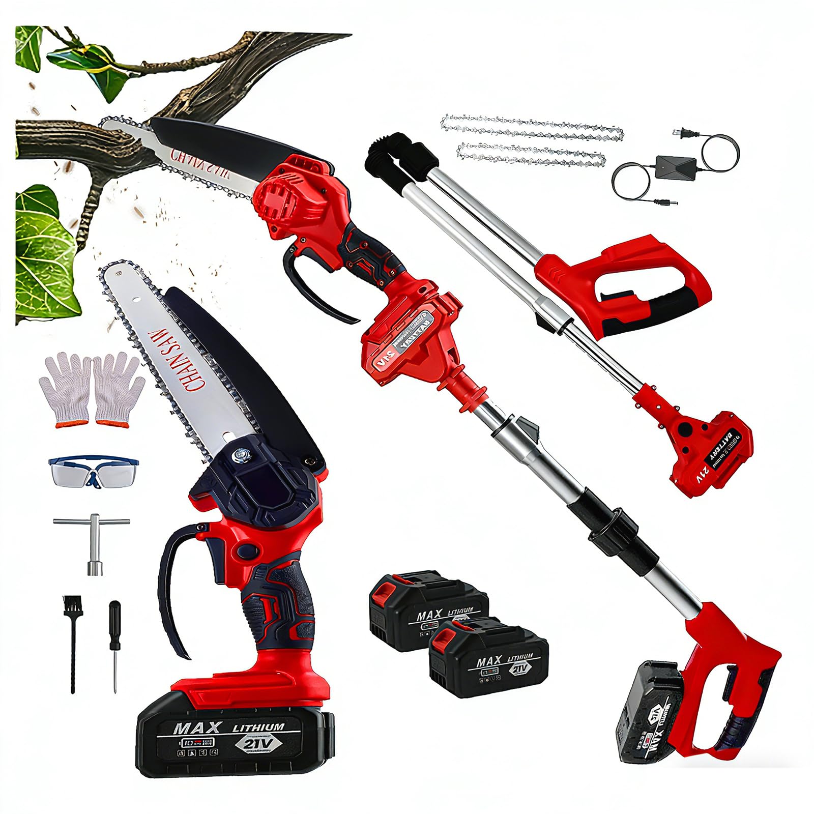 Motosega Elettrica a Batteria 8" con 2 Batterie 3000 mAh