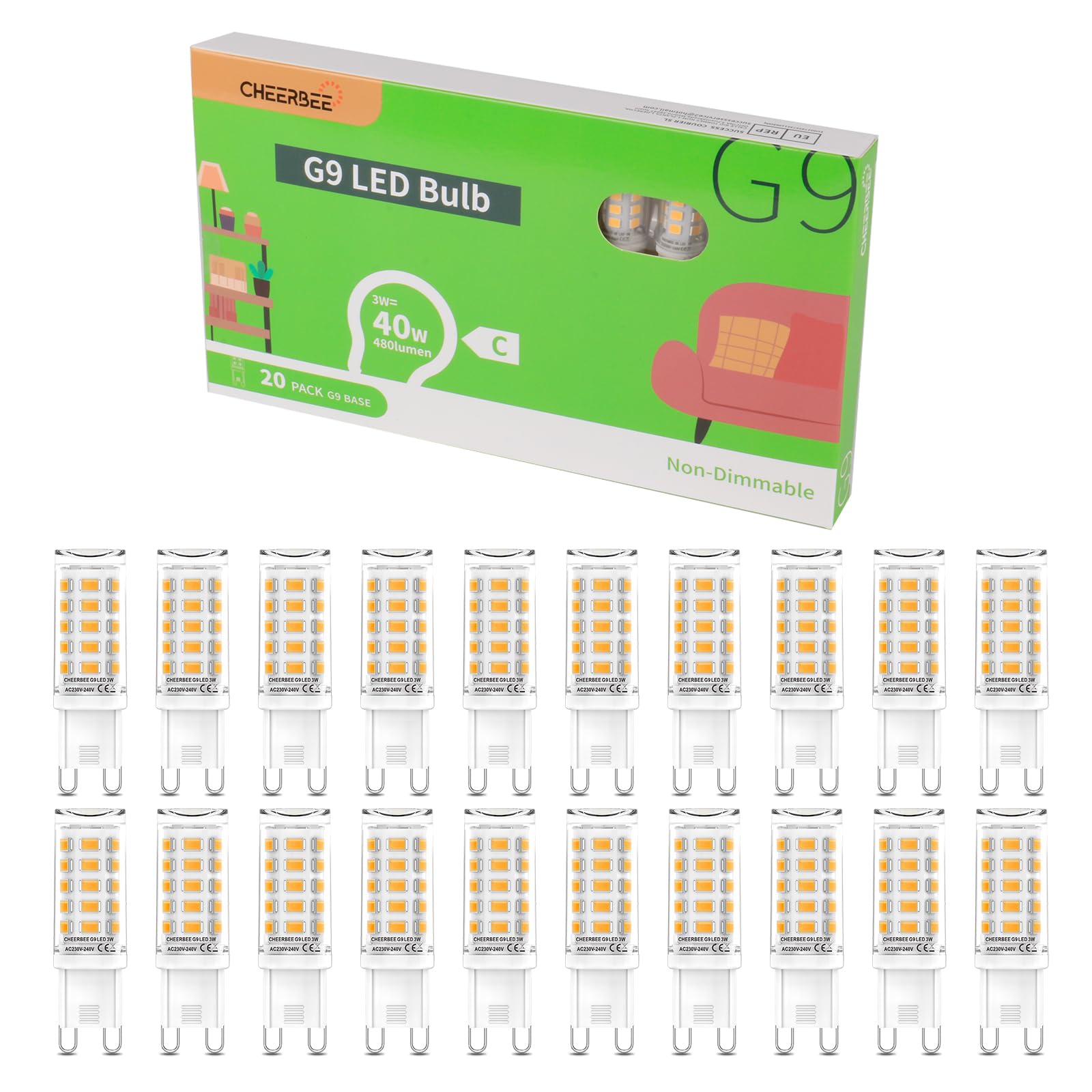 Lampadina G9 LED 3W Luce Calda 2700K (20 Pezzi)