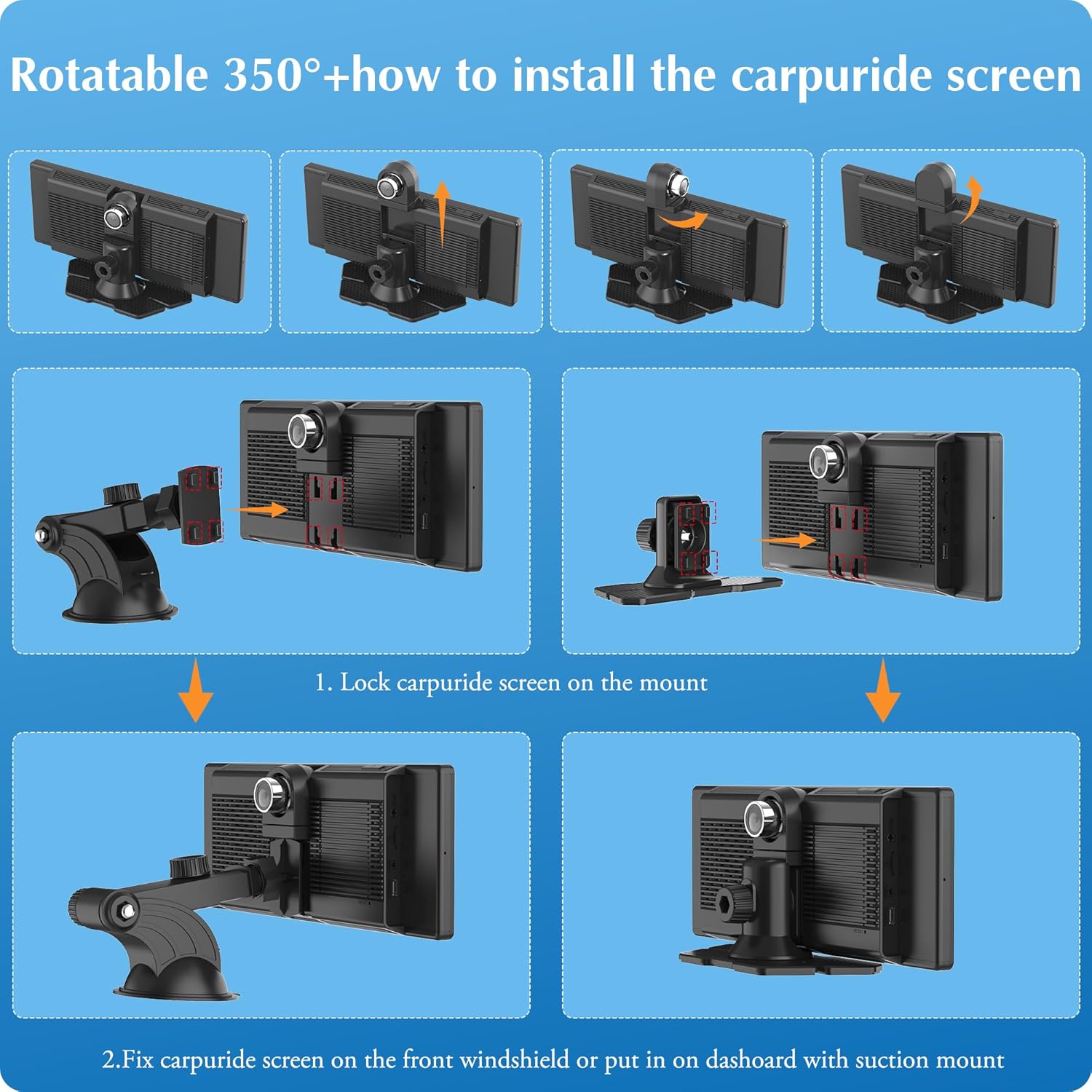 2025 CARPURIDE W903 Console Multimediale Portatile Carplay e Android Auto Smart con Videocamera Anteriore e di Backup da 4K, Registrazione in Loop, Audio Bluetooth, Mirror Link, GPS, Siri - immagine 8