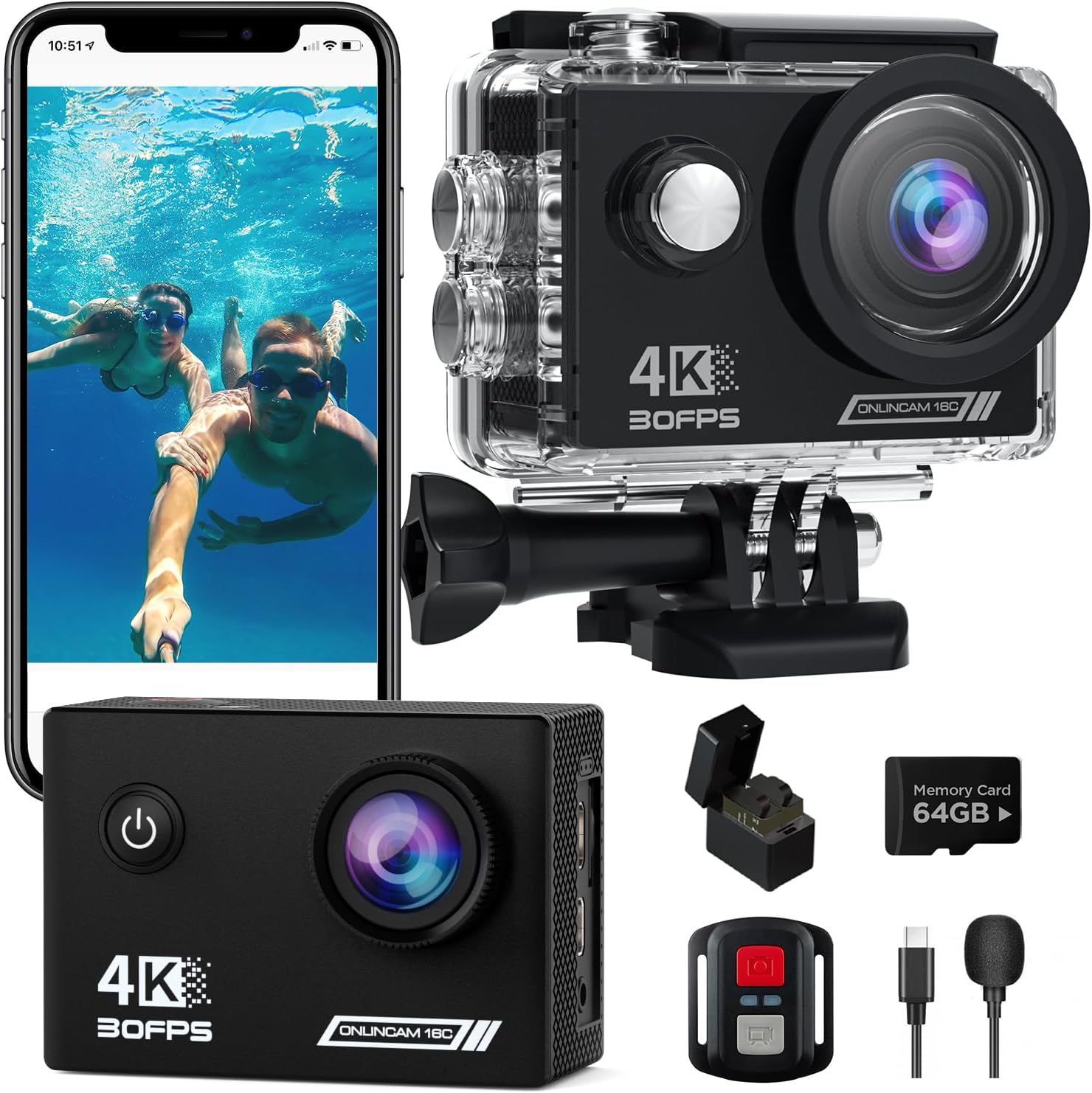 Timnut Action Cam 4K 30fps con SD Card 64G - immagine 1