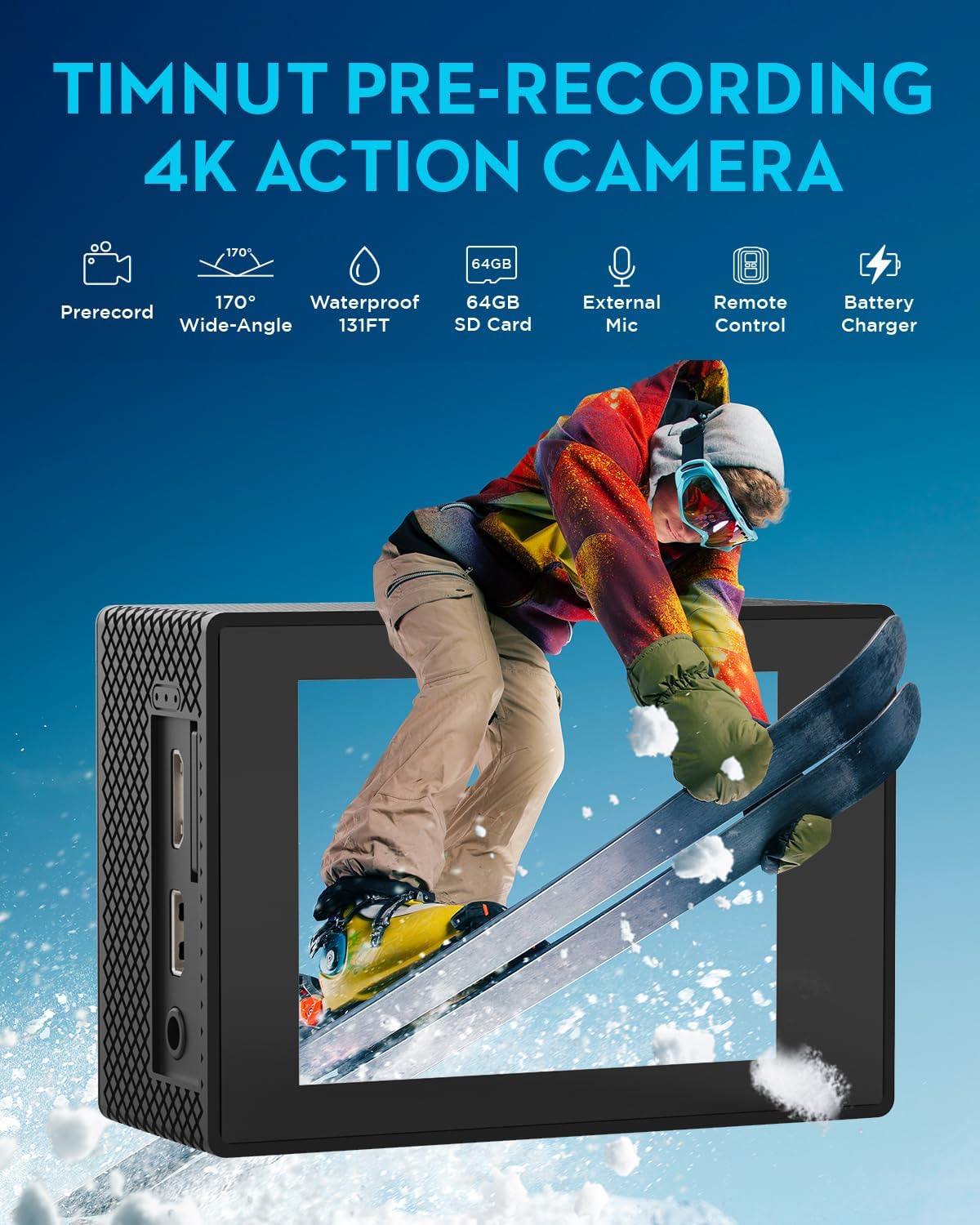 Timnut Action Cam 4K 30fps con SD Card 64G - immagine 2