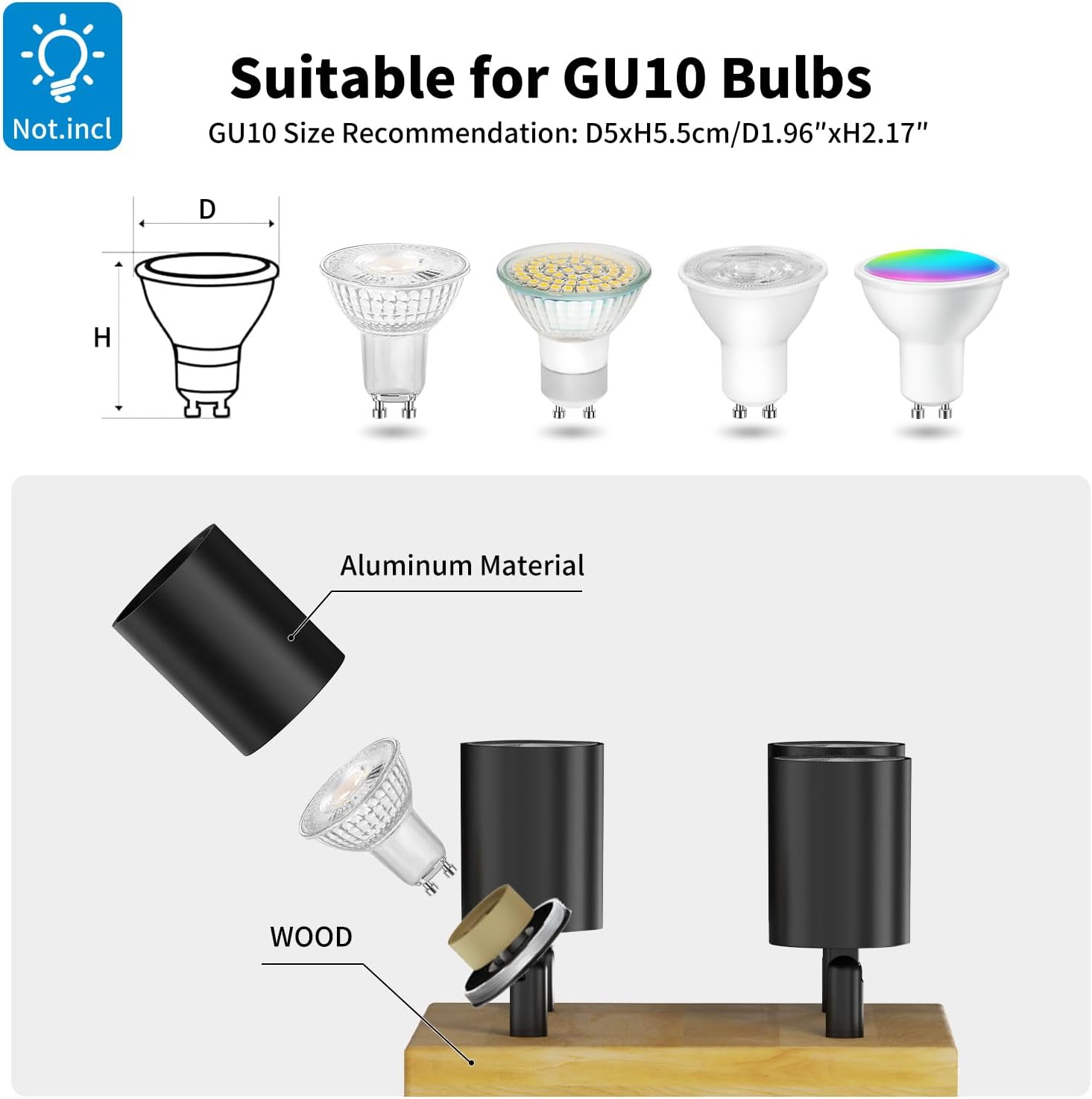 Lvwit Faretti Soffitto Nero Orientabili 4 Attacchi GU10 - immagine 5