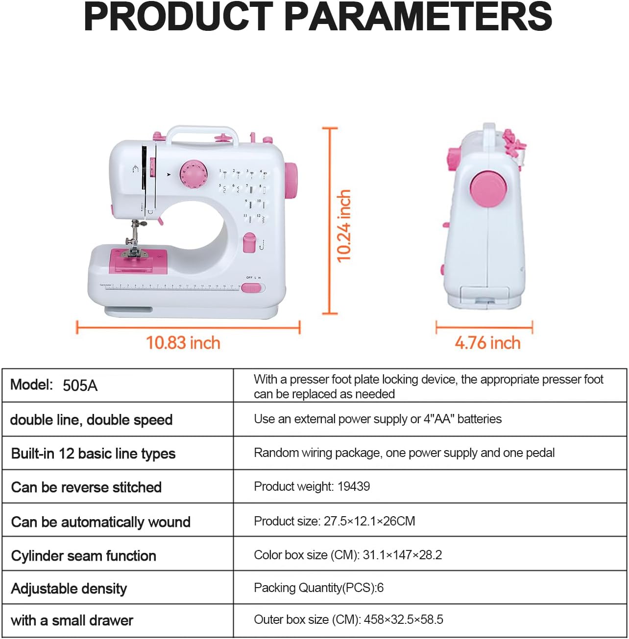 Macchina da Cucire Elettrica 505A 12 Punti, Rosa - immagine 2