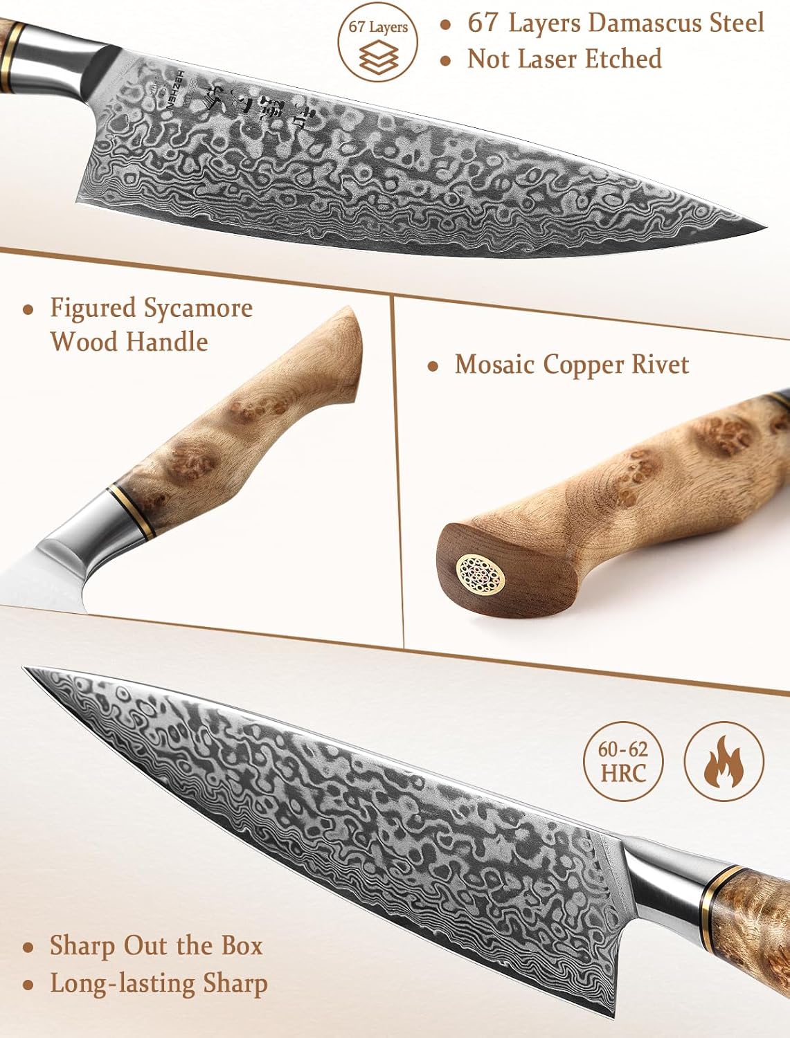 Hezhen Coltello da Chef Professionale 8.3 Pollici - immagine 2