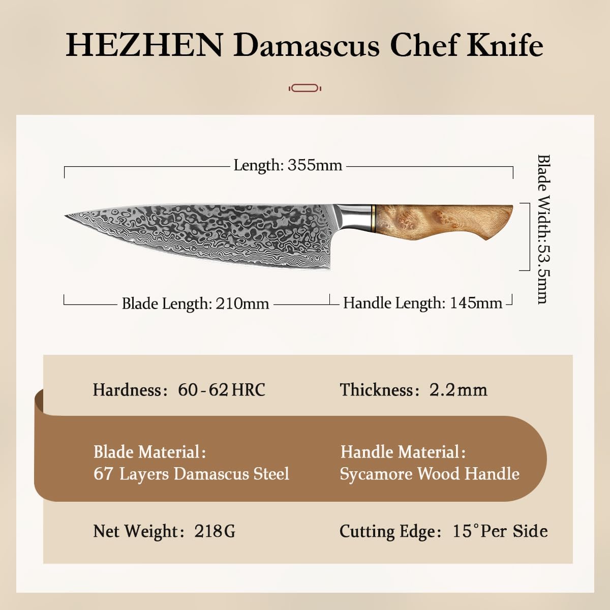 Hezhen Coltello da Chef Professionale 8.3 Pollici - immagine 4