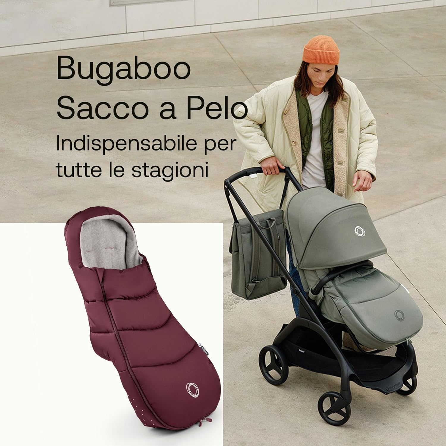 Bugaboo Sacco a Pelo Passeggino Impermeabile, Dark Cherry - immagine 2