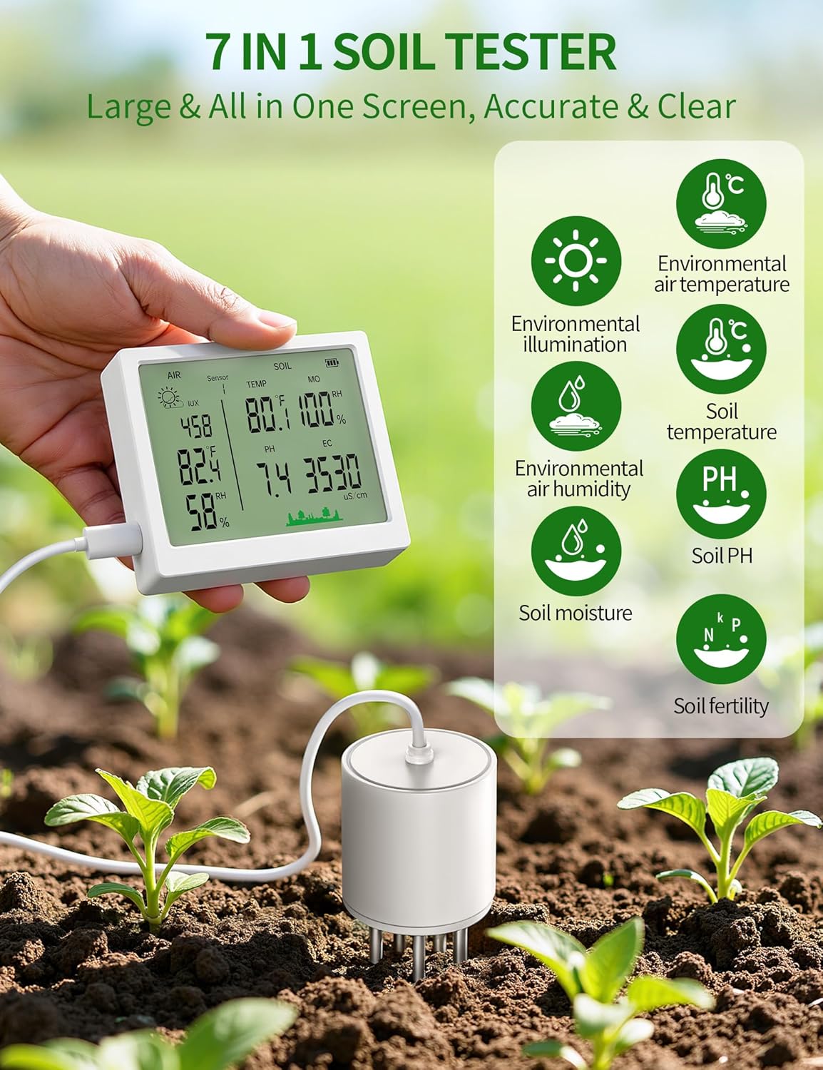 EXTSUD 7 in 1 Misuratore PH Terreno e Acqua - immagine 2