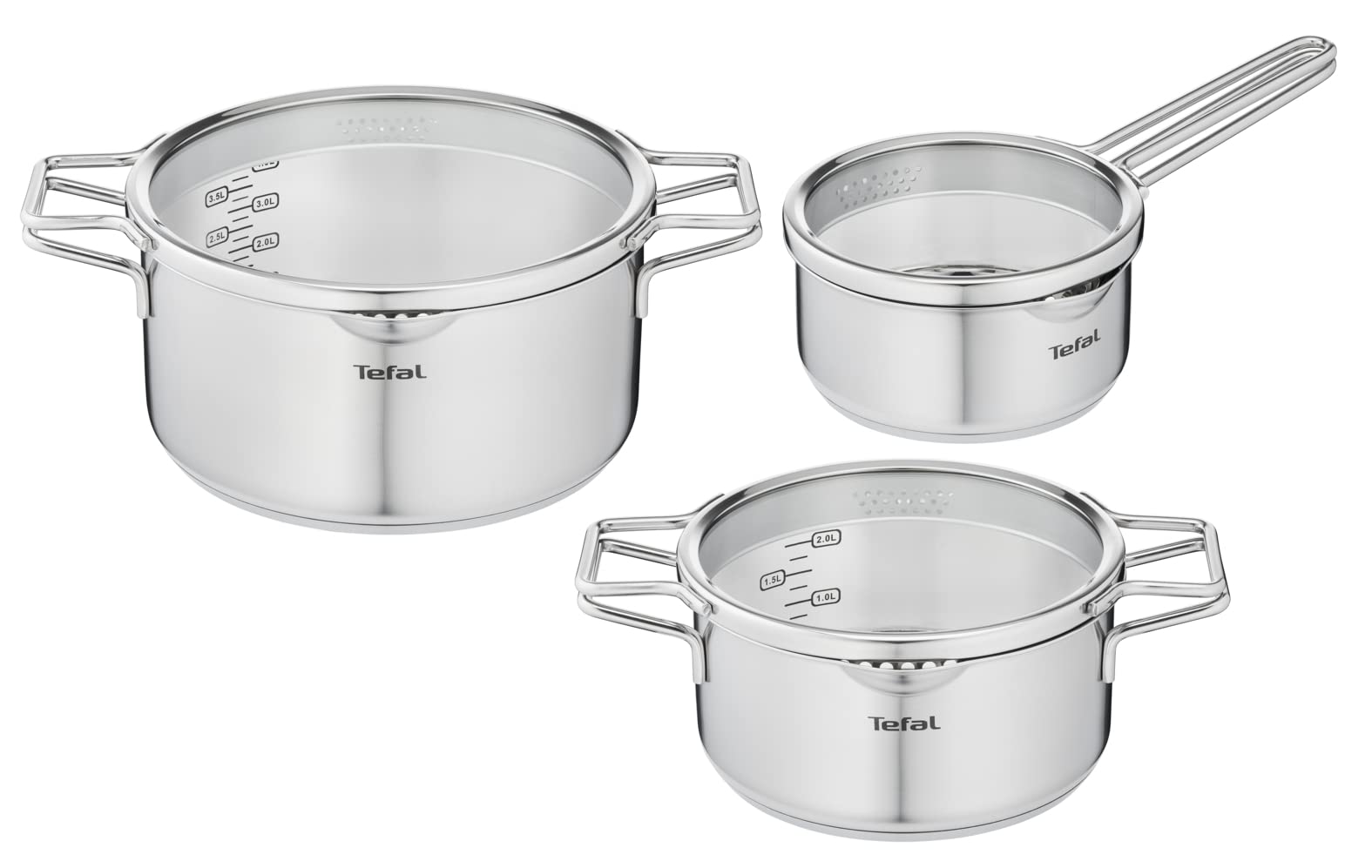 Tefal H852S325 Set x3 16 e casseruola 20-24 cm, Acciaio Inossidabile, Ferro