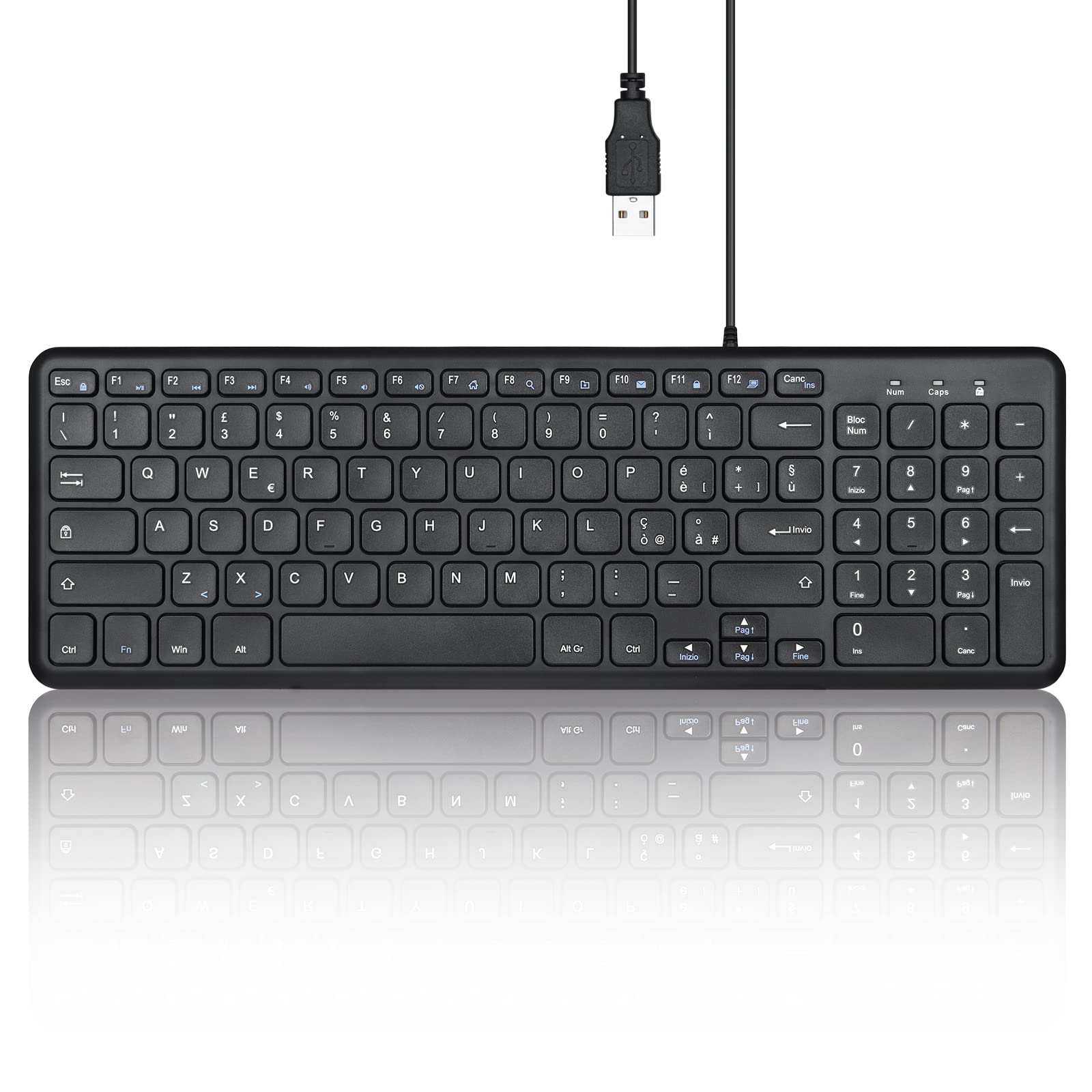 Perixx PERIBOARD-213B - Tastiera USB Compatta, Nera