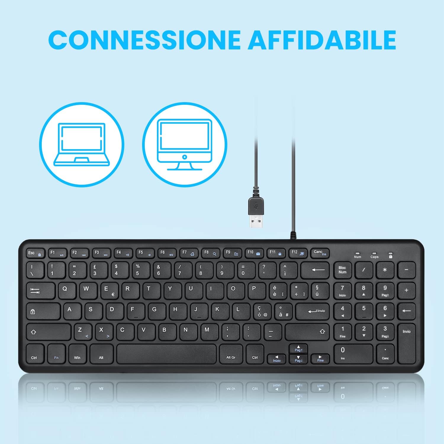 Perixx PERIBOARD-213B - Tastiera USB Compatta, Nera - immagine 2