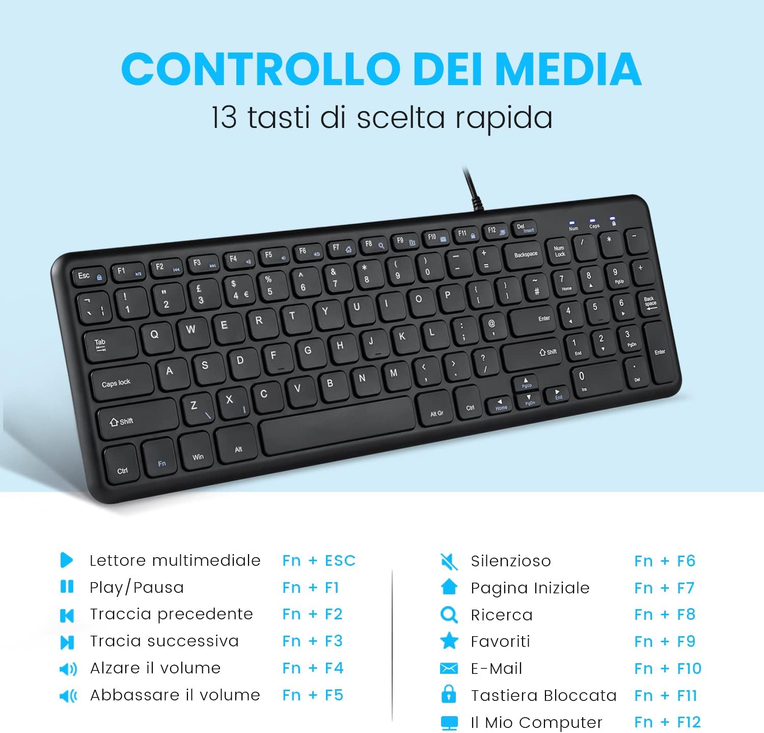 Perixx PERIBOARD-213B - Tastiera USB Compatta, Nera - immagine 4