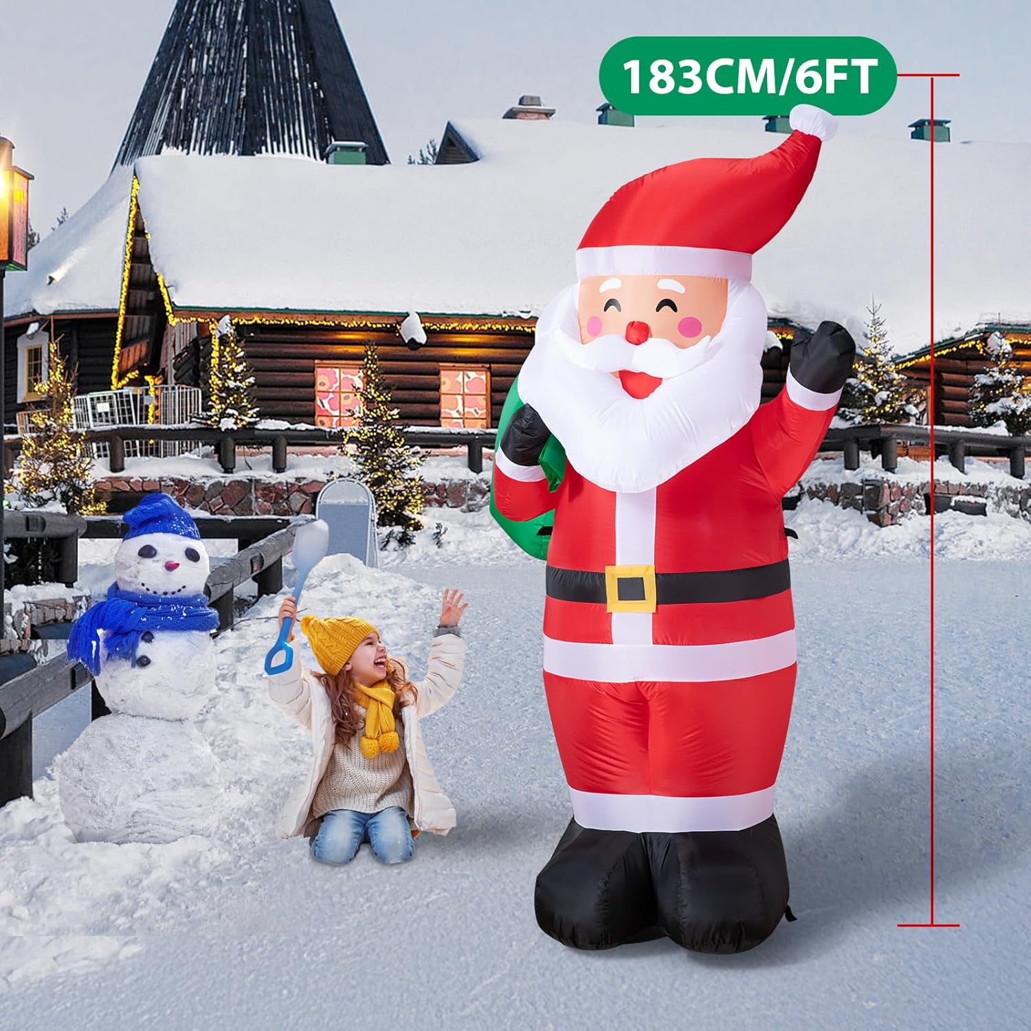 Babbo Natale Gonfiabile con Luci LED 183 cm - immagine 2