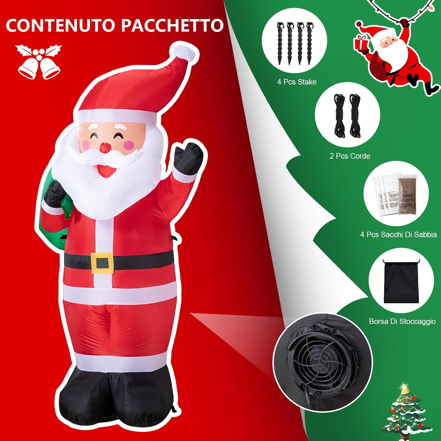 Babbo Natale Gonfiabile con Luci LED 183 cm - immagine 4
