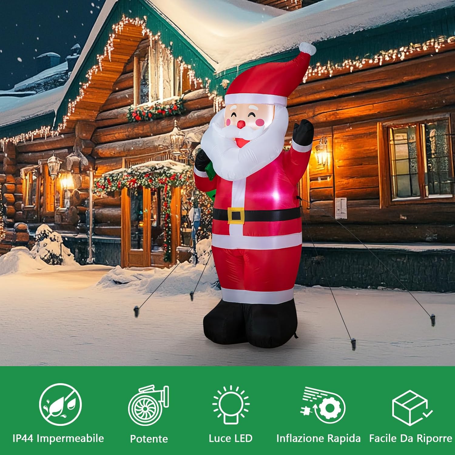 Babbo Natale Gonfiabile con Luci LED 183 cm - immagine 6