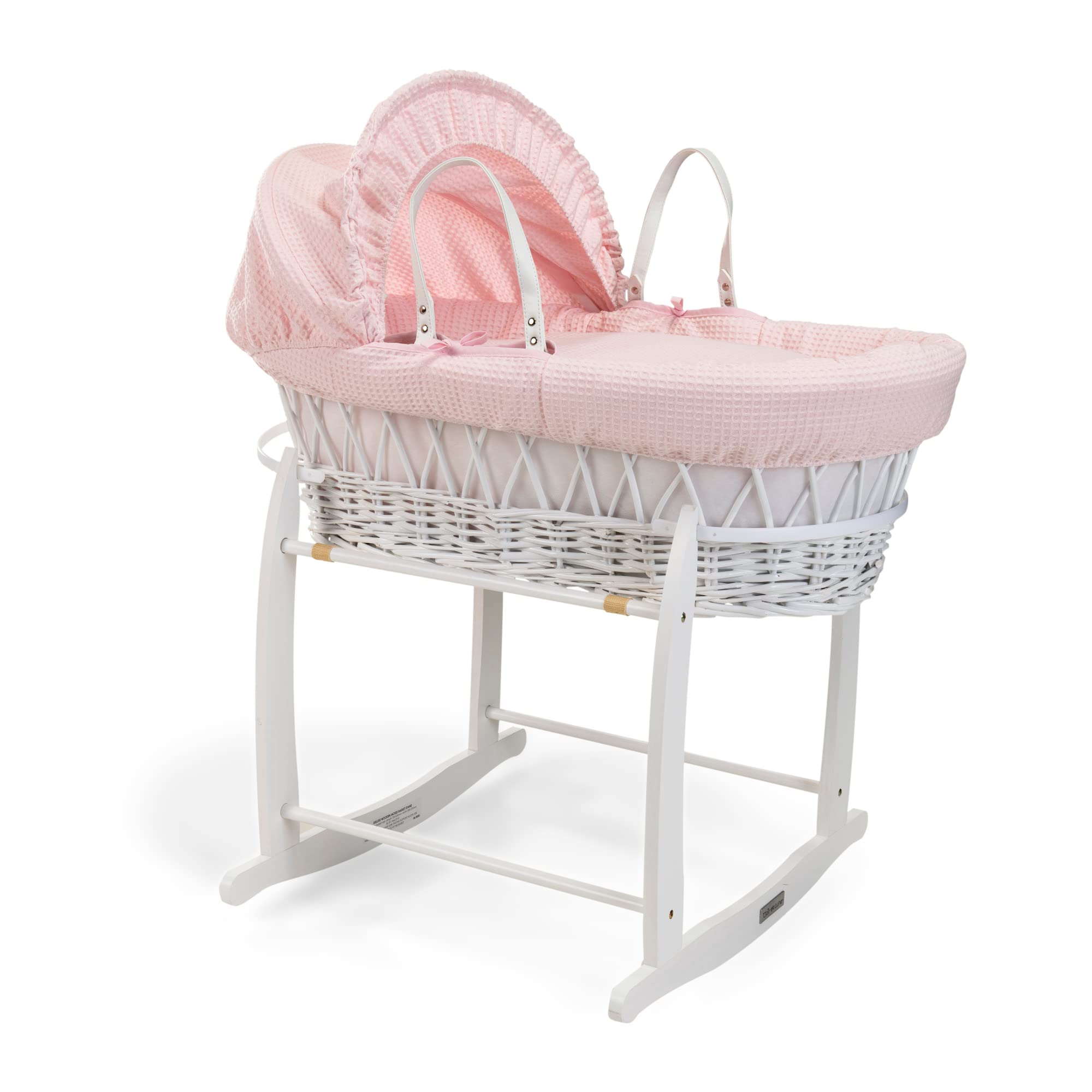 Clair de Lune Culla in vimini bianco a nido d'ape con supporto a dondolo bianco Deluxe – 68 x 30 cm (rosa)