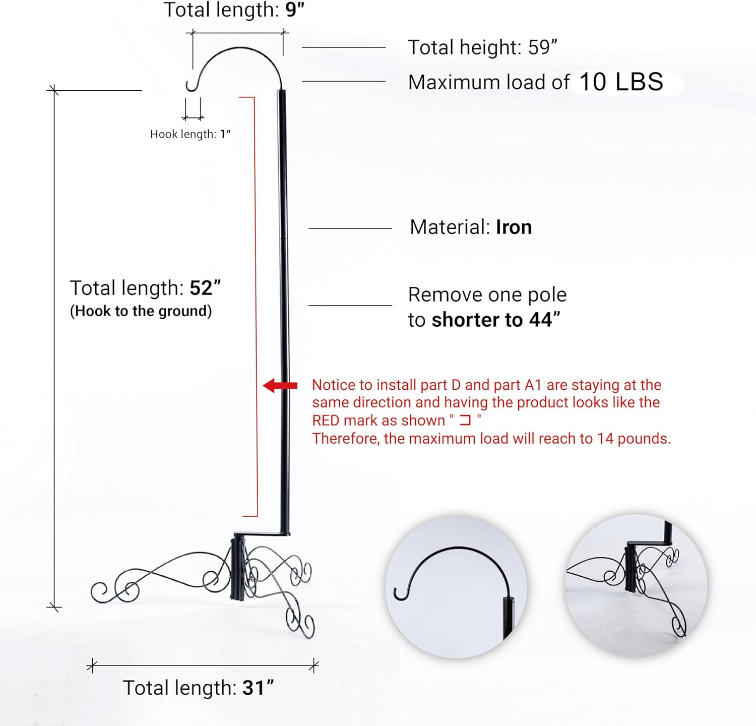 Hohiya Supporto Gancio da Pastore 150cm - immagine 2