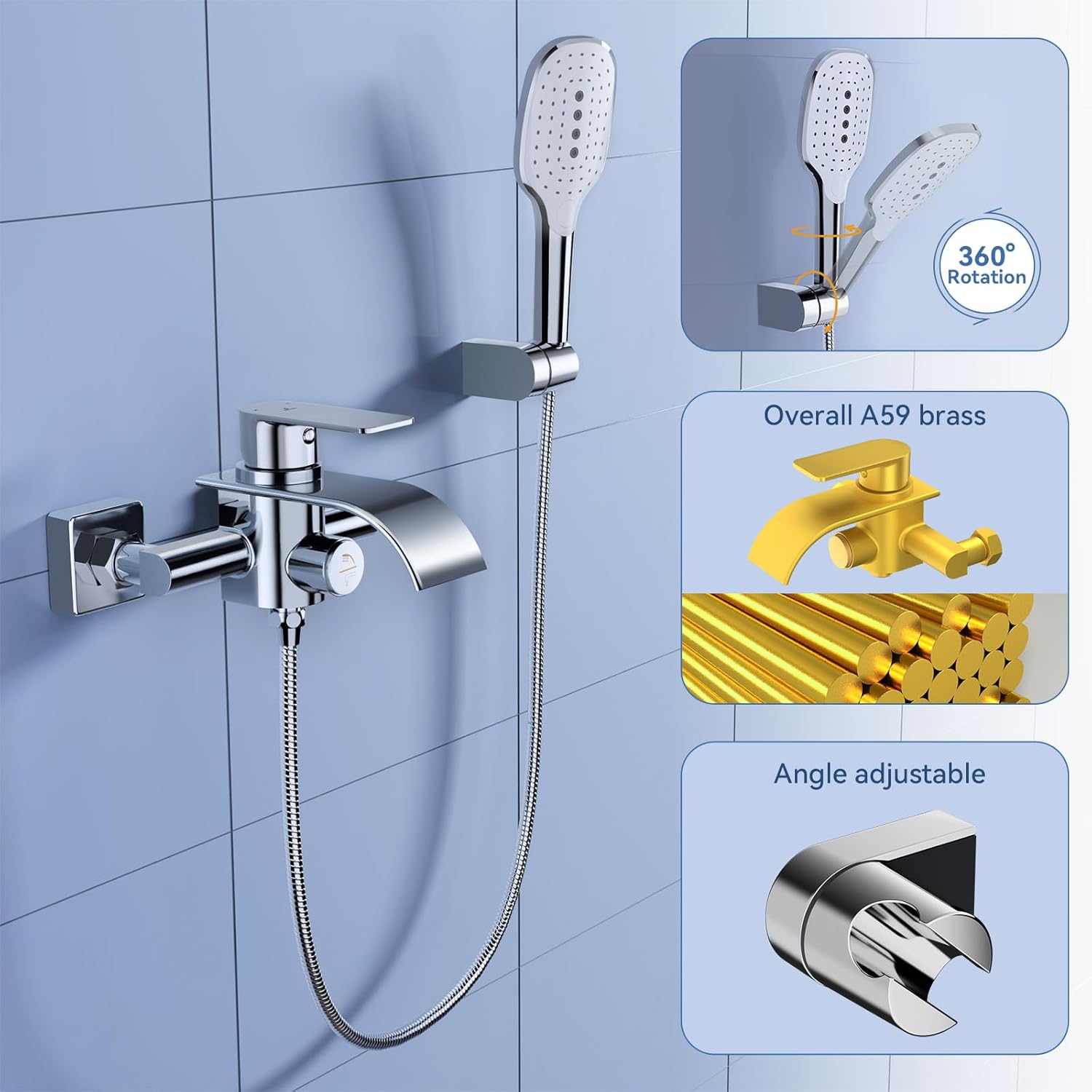 Kulaco Rubinetto per Vasca a Cascata con Doccetta - immagine 5