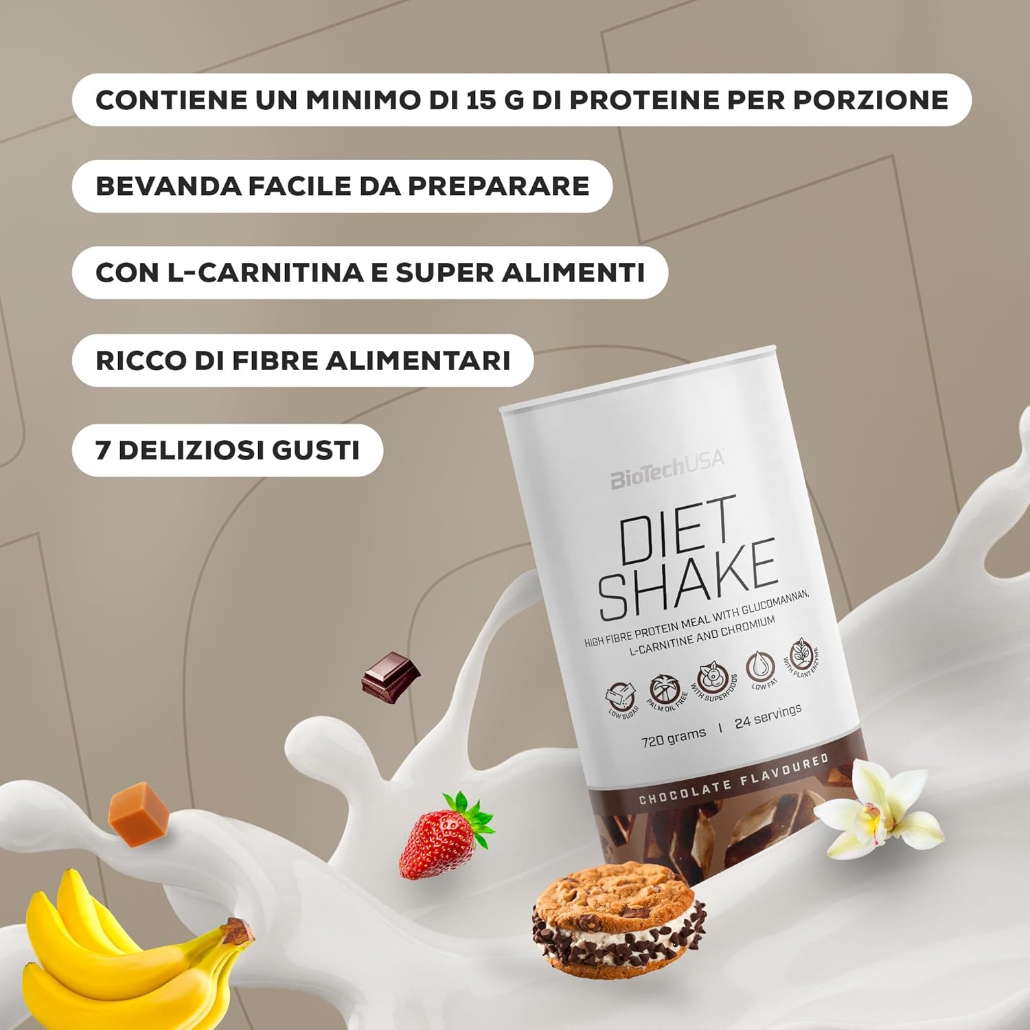 Biotechusa Diet Shake - Alto Contenuto Proteine, Cioccolato - immagine 3
