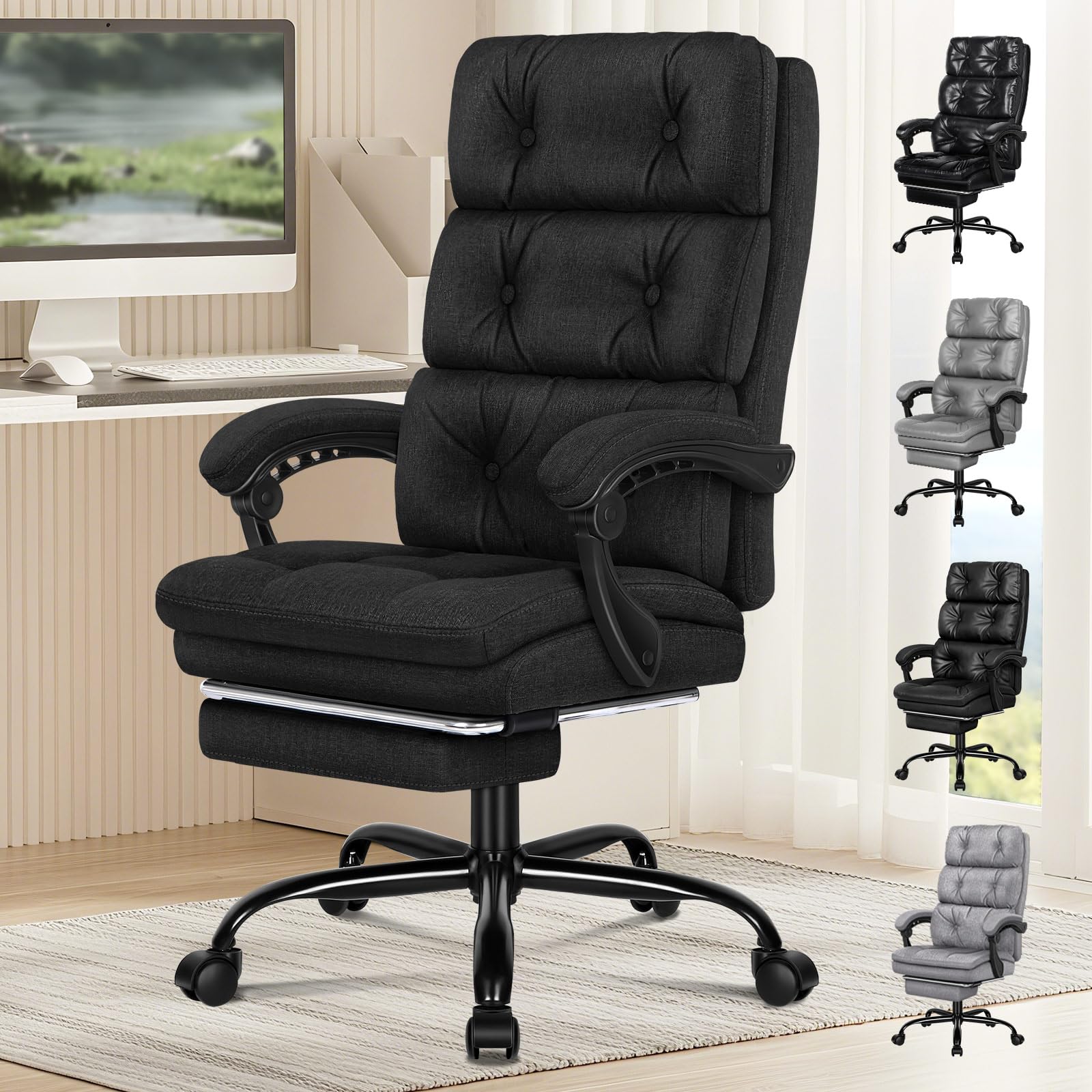 Alfordson Sedia da Ufficio Girevole con Poggiapiedi, Nera