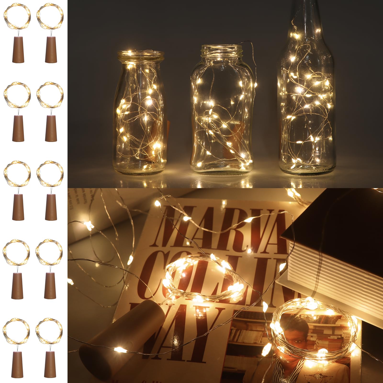 10 Luci Bottiglia Vino con Tappo Sughero 2M 20LED
