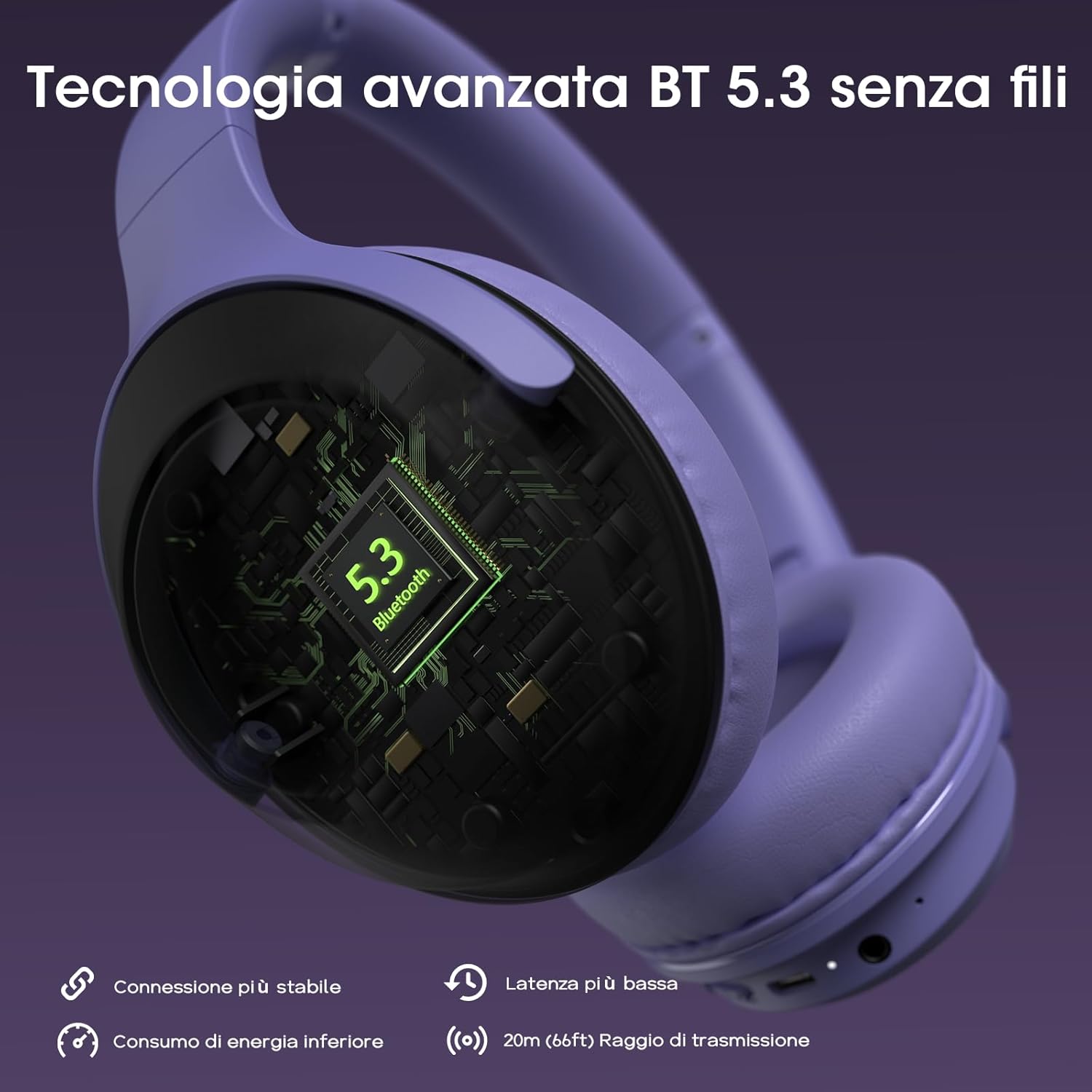 Doqaus Cuffie Wireless Bluetooth Over Ear 70h, Viola - immagine 5