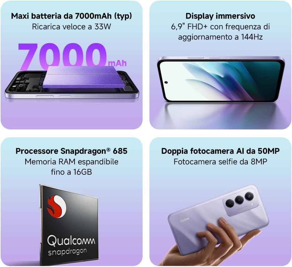 Xiaomi Redmi 15 Smartphone 8+256GB, Viola - immagine 2