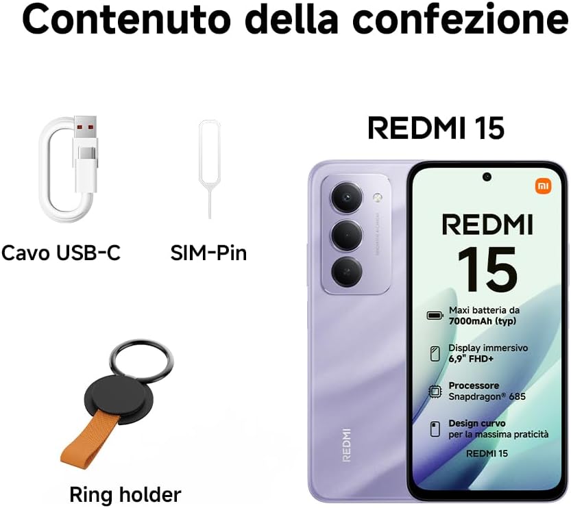 Xiaomi Redmi 15 Smartphone 8+256GB, Viola - immagine 3