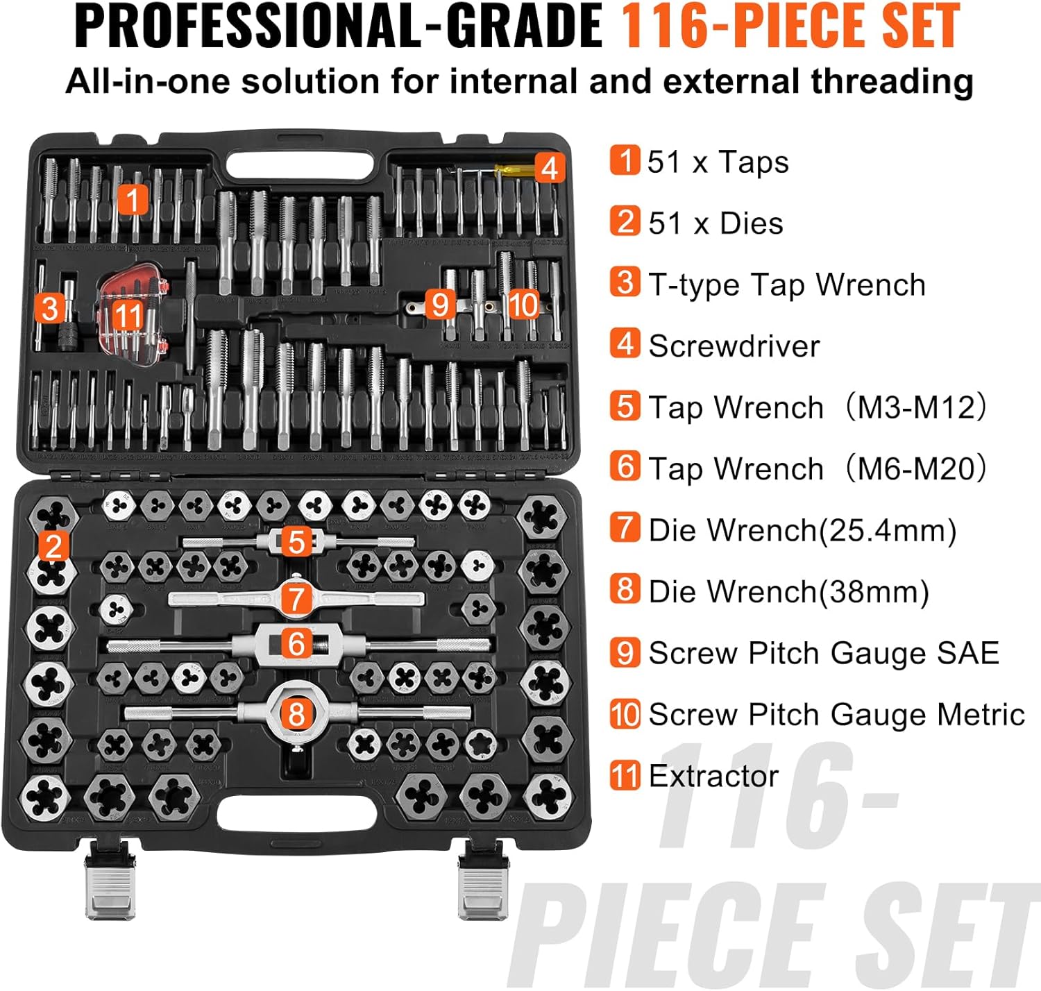 VEVOR Set Filiere e Maschi 116 Pezzi SAE - immagine 4