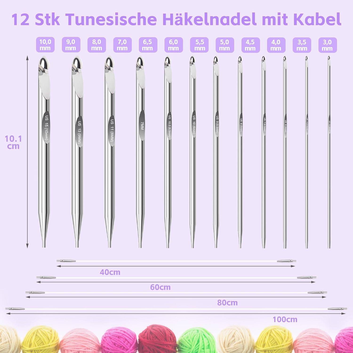 Coopay Set 12 Uncinetti Tunisini Intercambiabili 3-10mm - immagine 2