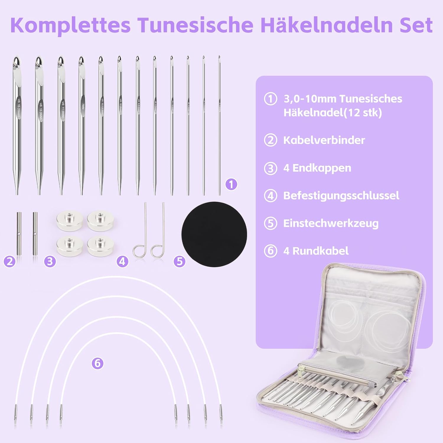 Coopay Set 12 Uncinetti Tunisini Intercambiabili 3-10mm - immagine 3