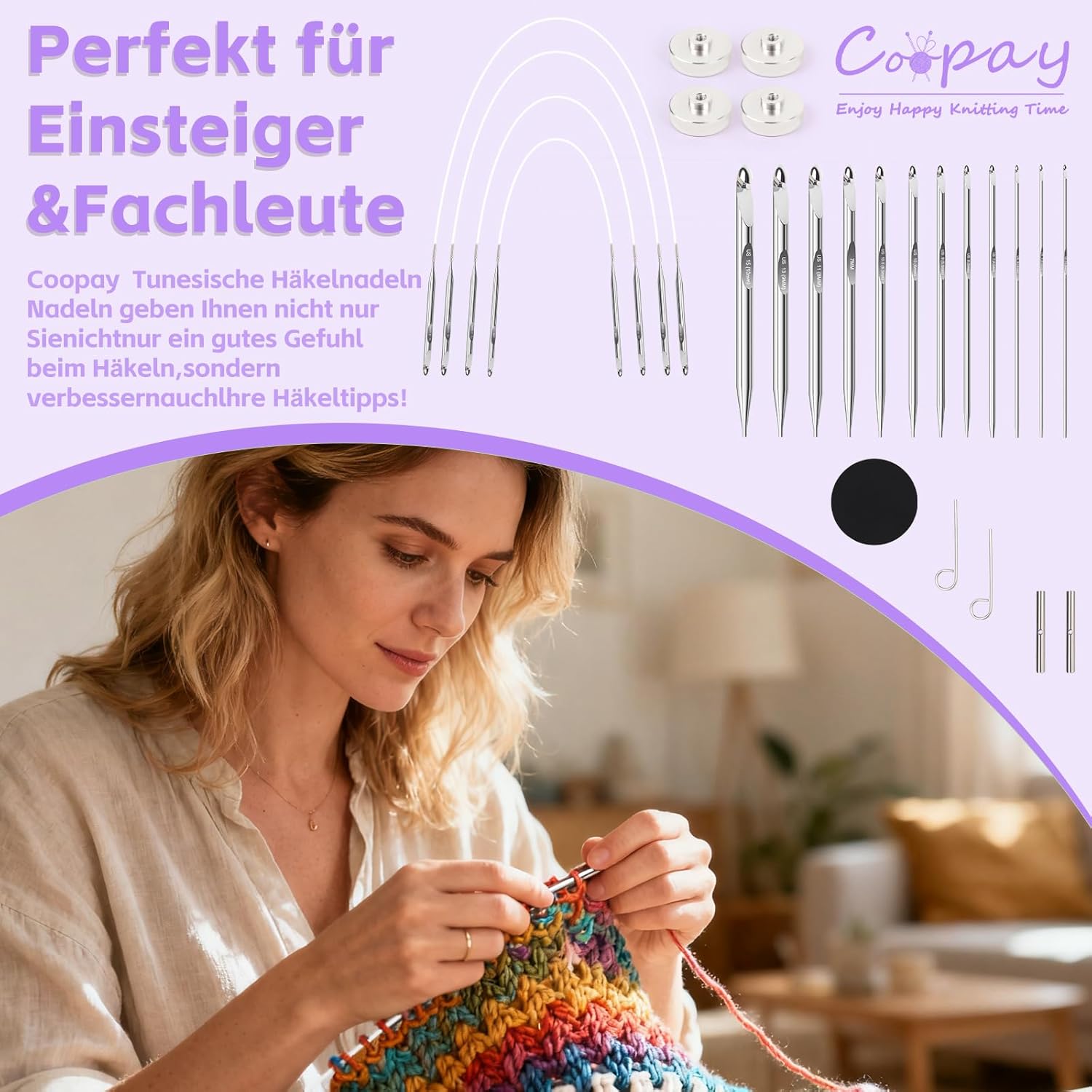 Coopay Set 12 Uncinetti Tunisini Intercambiabili 3-10mm - immagine 6