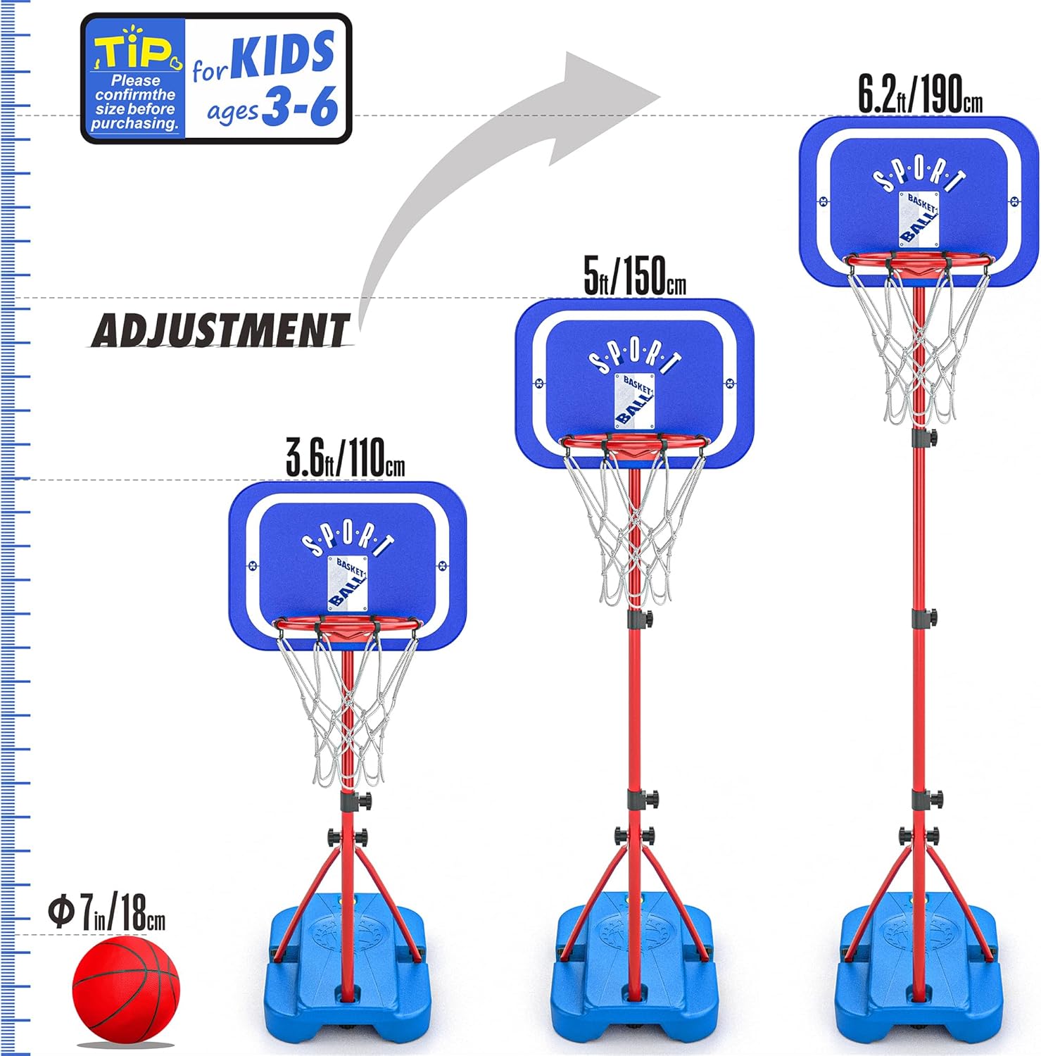 Cestino da Basket con Supporto Regolabile 110-190 cm - immagine 2