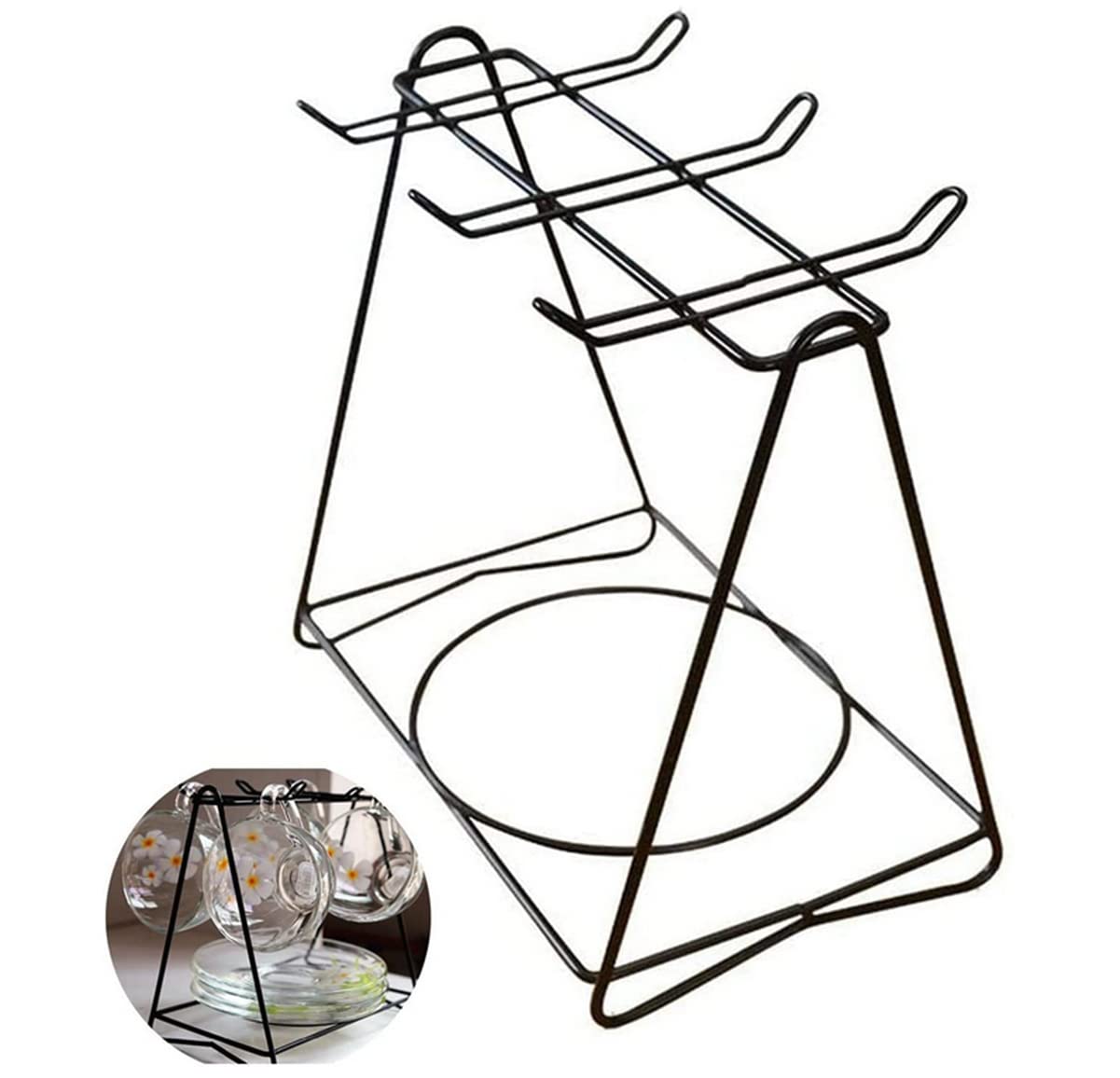 Albero Porta Tazze e Piattini in Acciaio Inox (Nero)