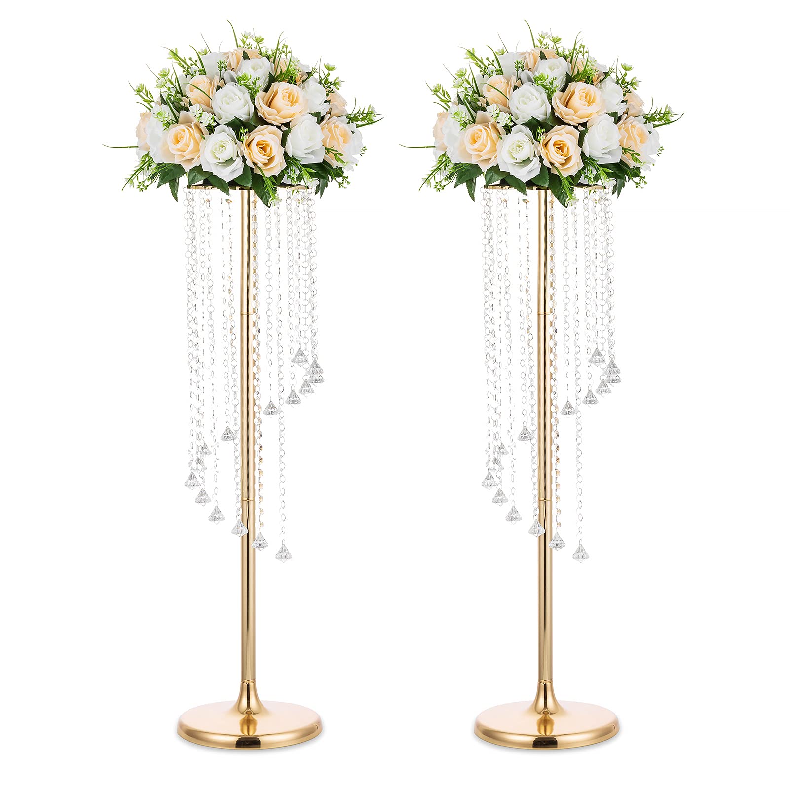 Nuptio Centrotavola Matrimonio Vasi D'oro 90cm, 2 Pezzi