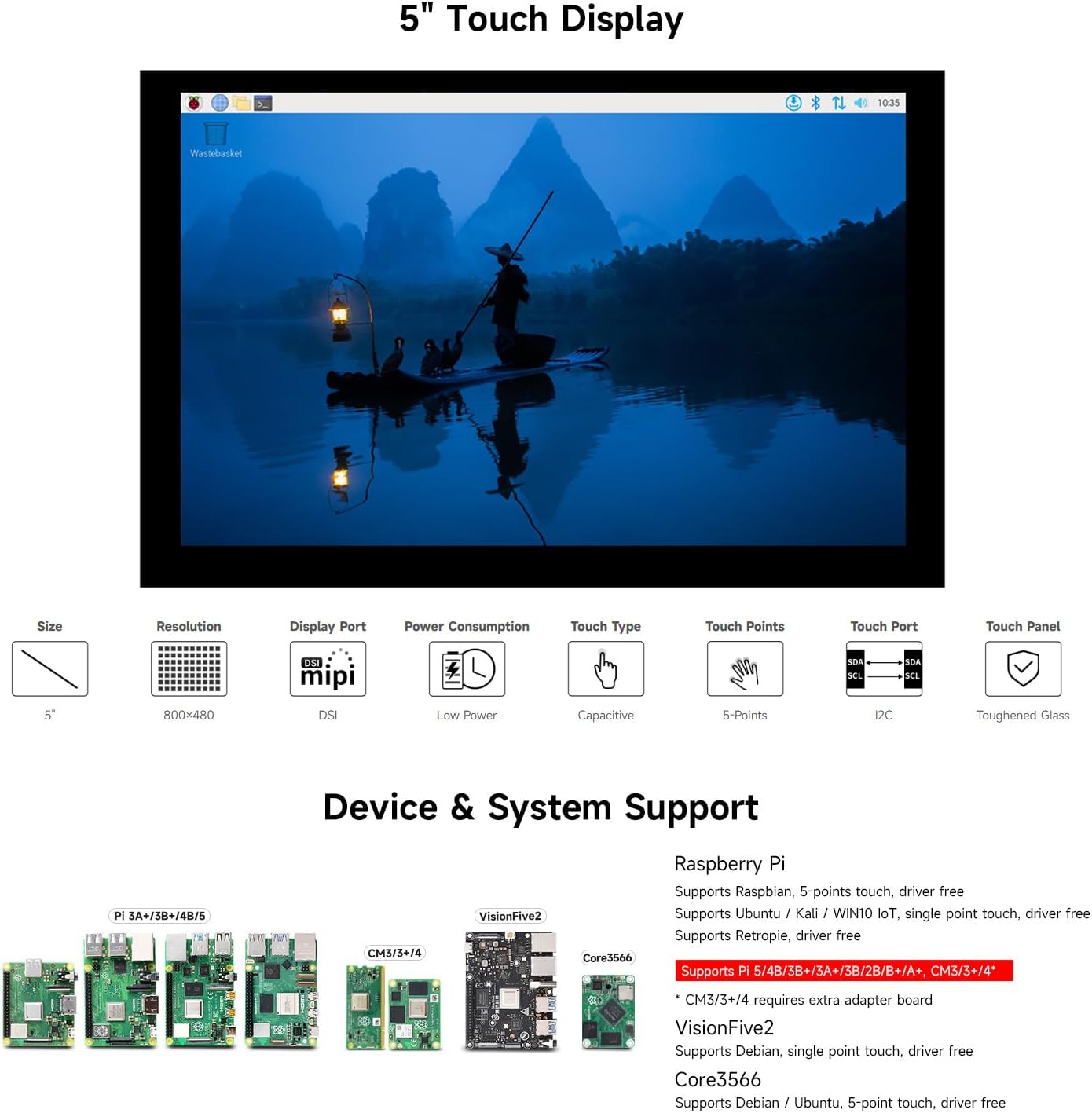 Waveshare Raspberry Pi 5inch Display Touch Capacitivo - immagine 3