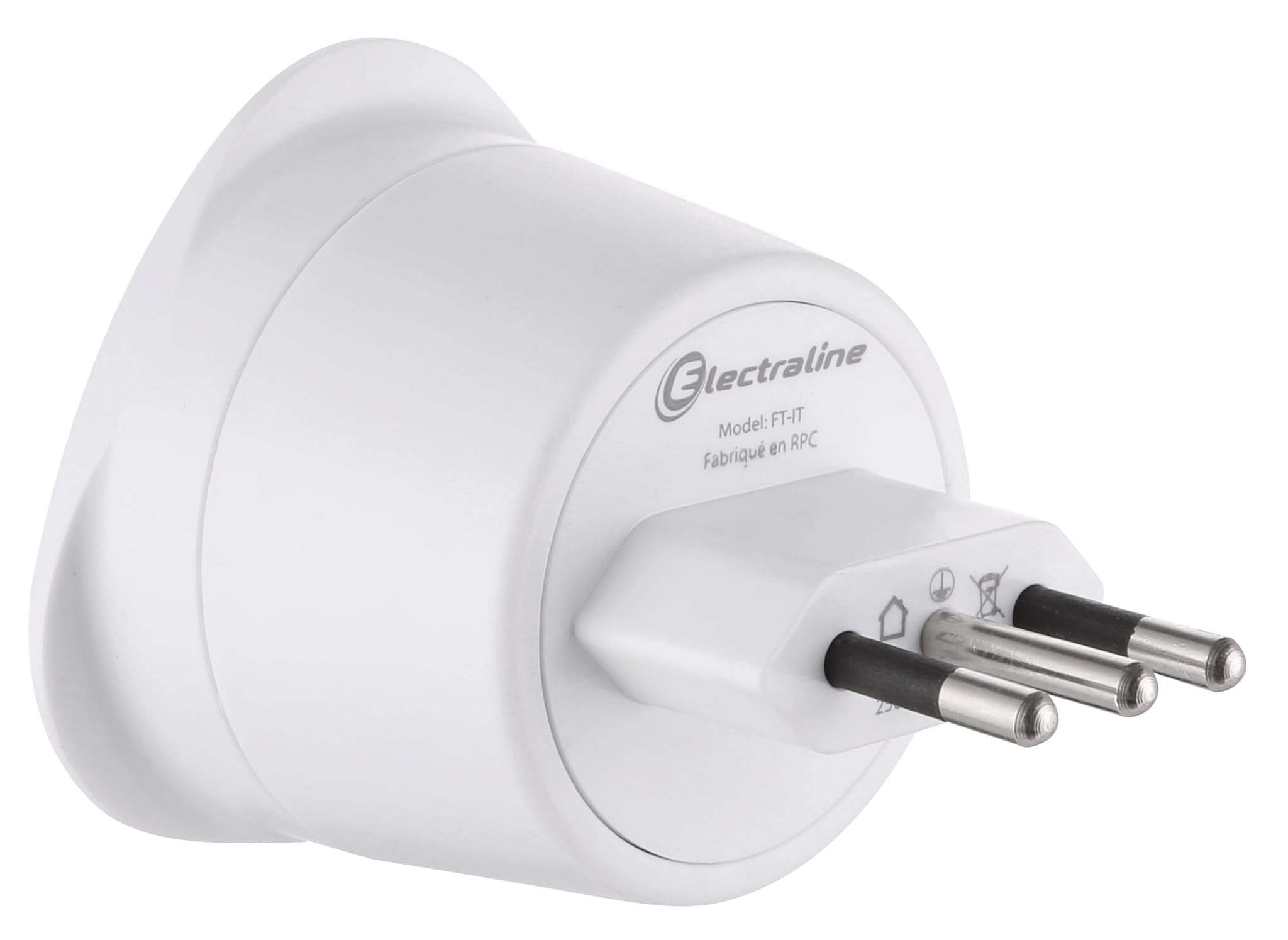 Electraline 70051 - Adattatore da viaggio da Francia/Europa a Italia a 2 pin Europa a 3 pin, colore: Bianco