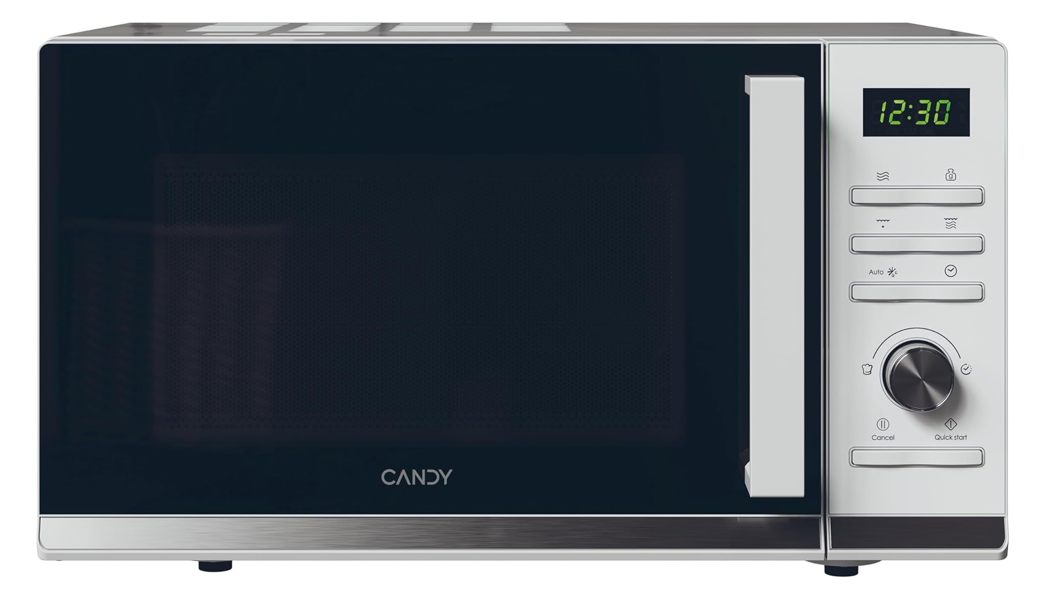 Candy CMGA25TNDW, forno a microonde con grill, 25 l, 900 W-1000 W, 11 livelli di potenza, telecomando girevole e pulsanti, 19 automobili, piatto 25,5 cm, display digitale, sbrinamento, apertura