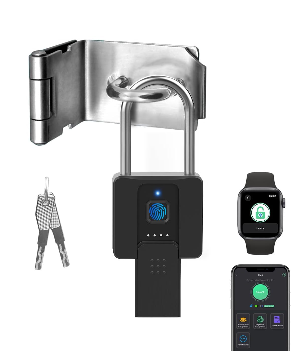 Elinksmart Lucchetto Lungo con Impronta Digitale