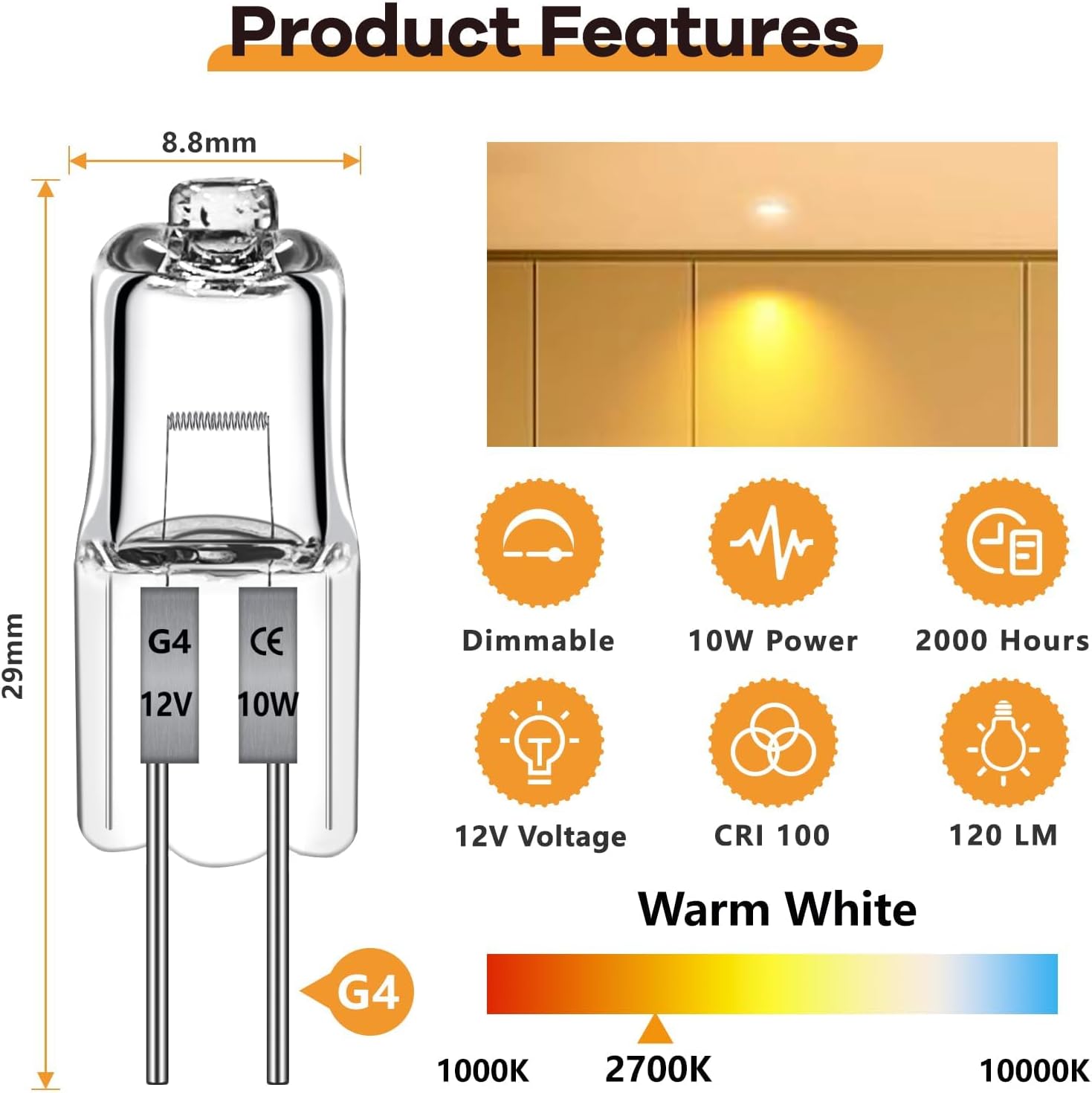Lampadina G4 12V 10W - 12 Pezzi, Luce Bianca Calda 2700K - immagine 2