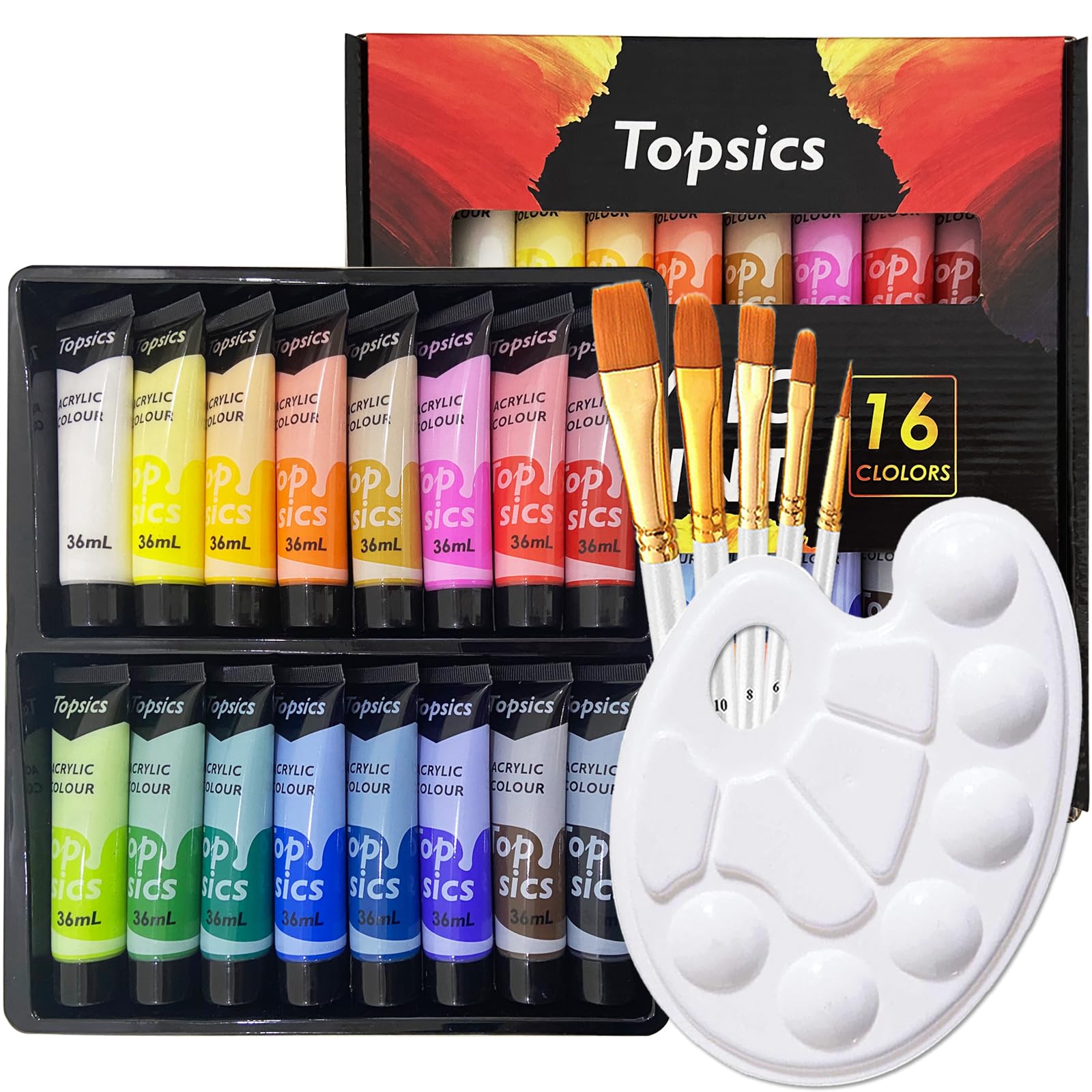 Topsics Colori Acrilici per Dipingere - Set 16 Tubi 36ml