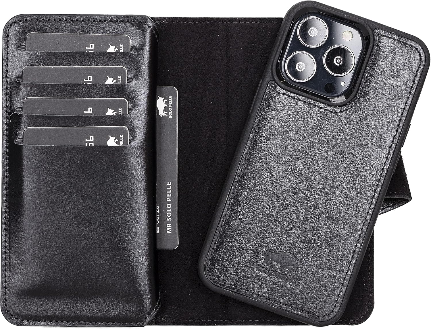 Solo Pelle Custodia iPhone 13 Pro Max 6.7" Harvard Double, Nero - immagine 6