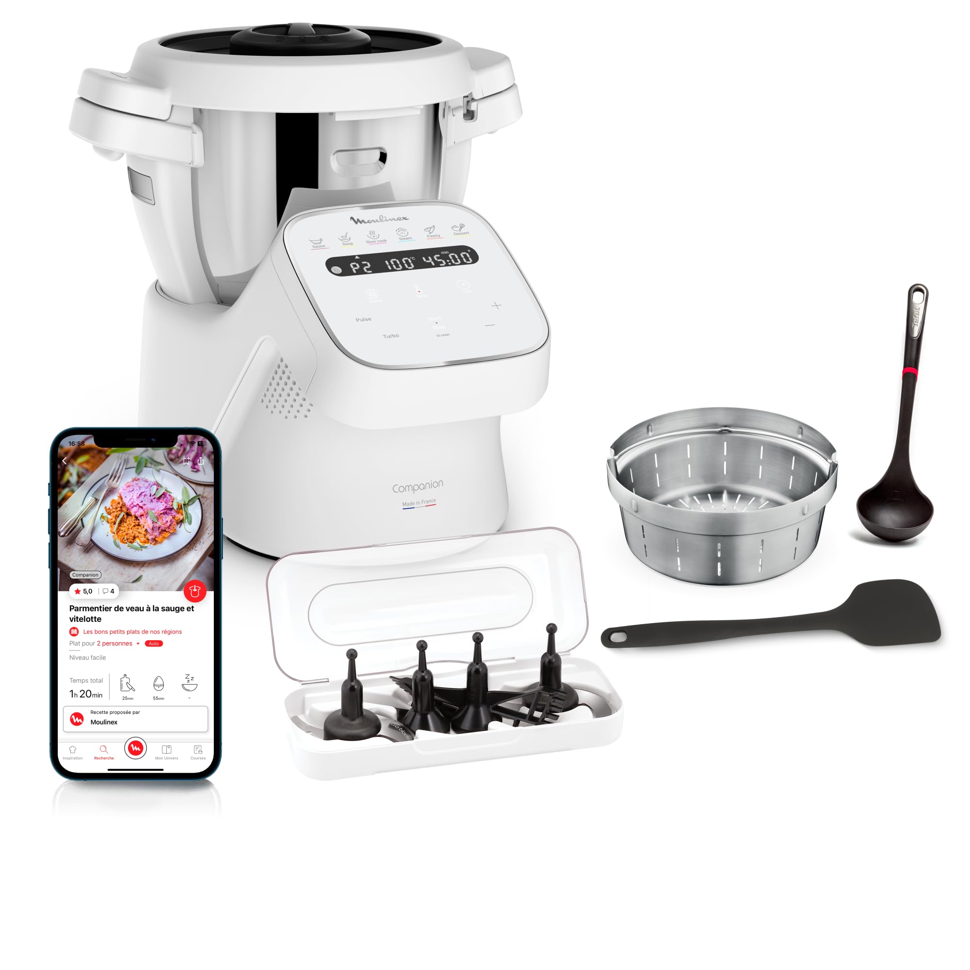 Moulinex, Companion, Robot da cucina, 14 funzioni, Capacità XL 10 persone, Grigio, Made in Francia, HF8408F1