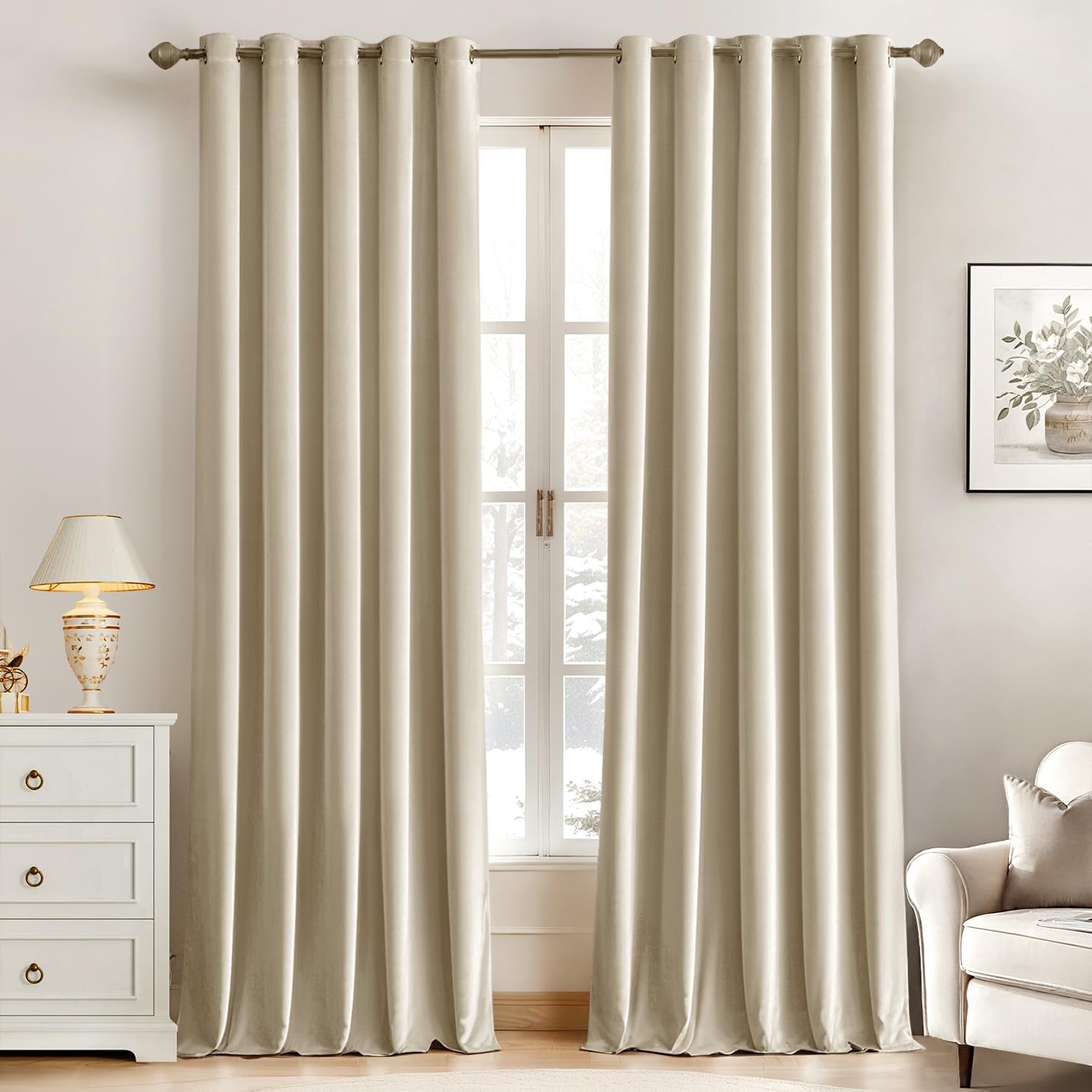 Miulee Tende Velluto Oscuranti Termiche 140x300cm, Beige