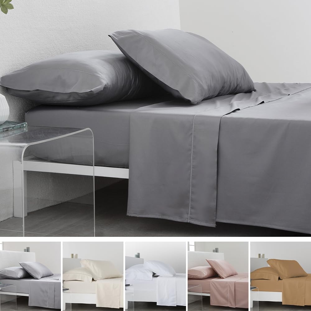 Cotton Artean Set Lenzuola Raso Cotone Egiziano, Grigio