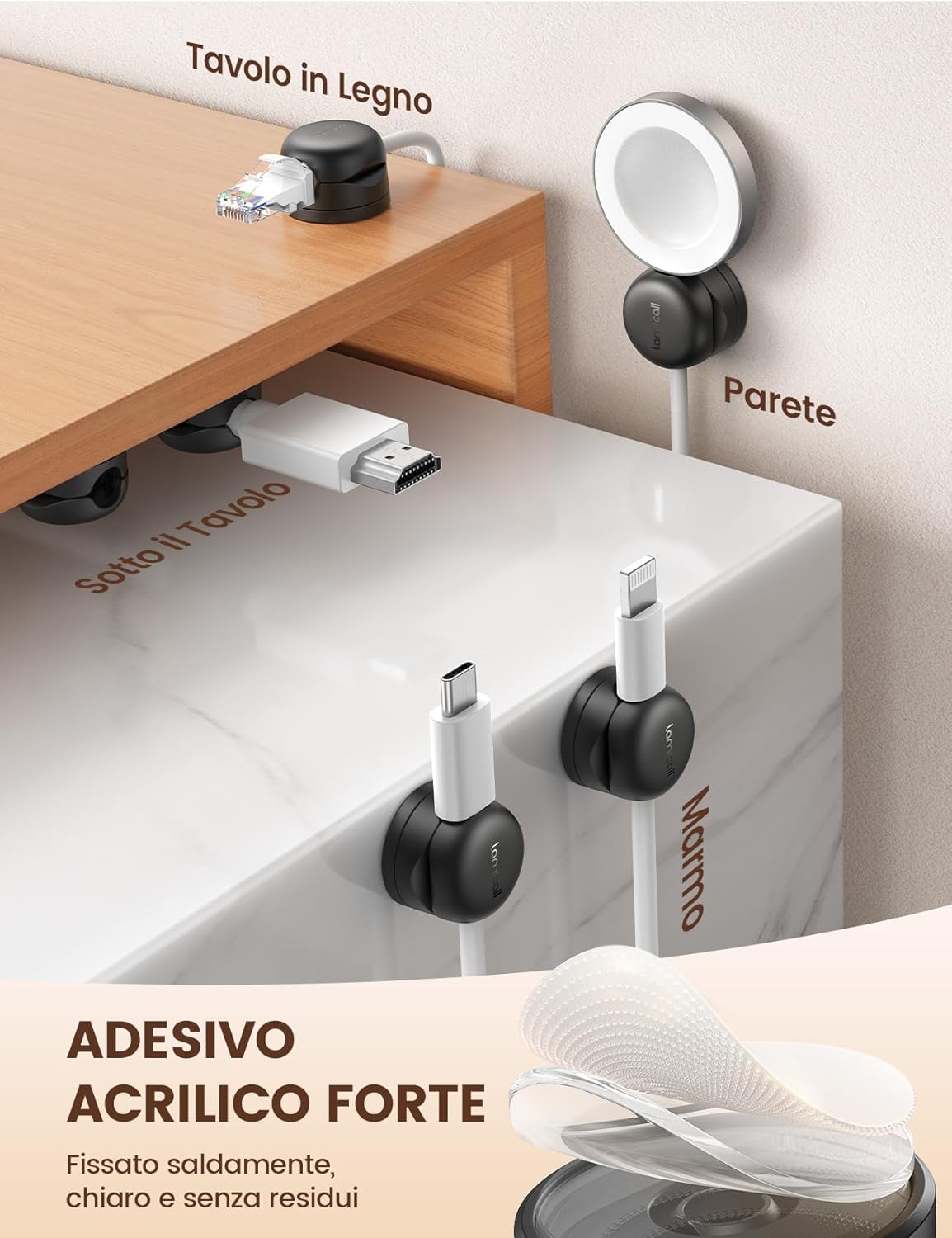 Lamicall Clip per Cavo a Molla - 6 Pezzi, Nero - immagine 4