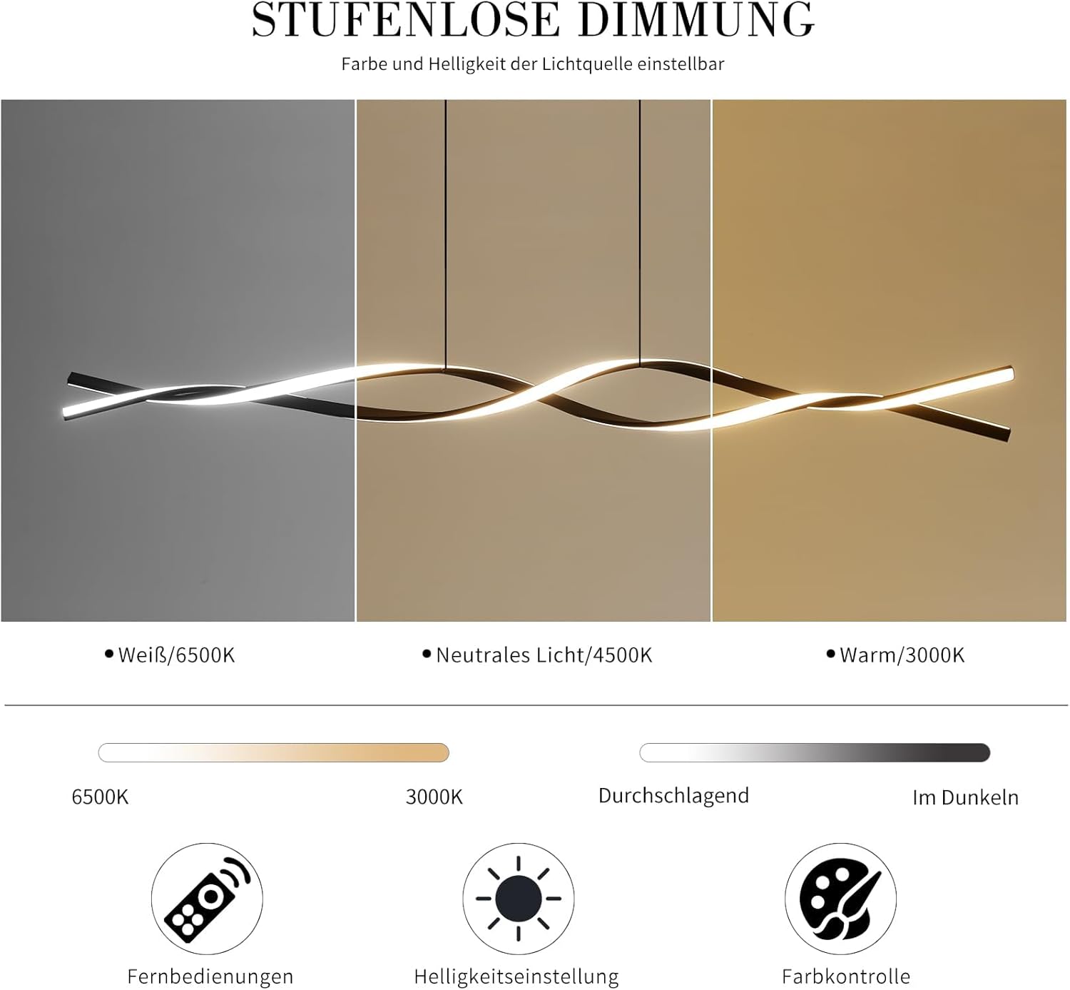 Mikeru Luce a Pendente Onda 150CM, Nera - immagine 4